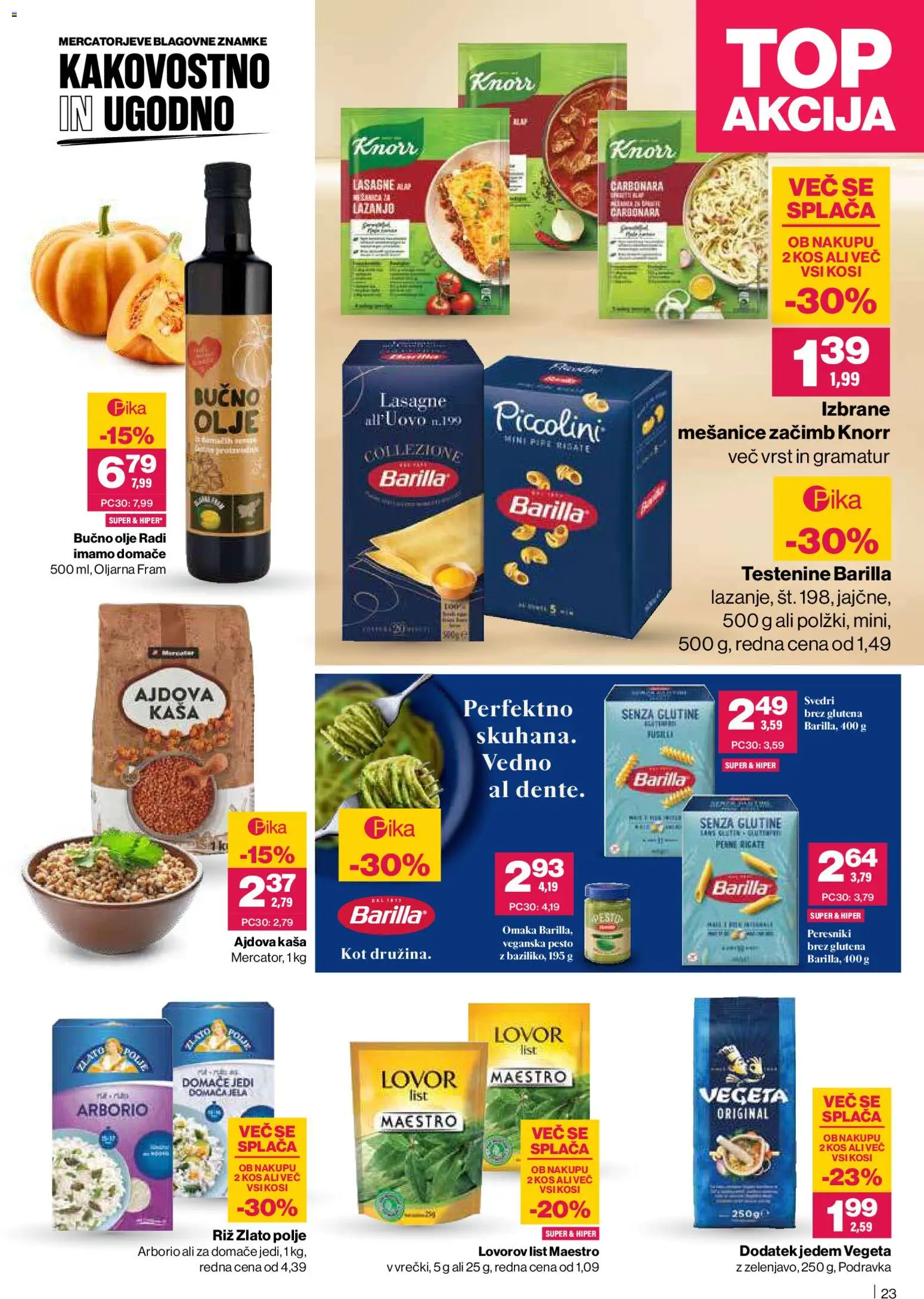 Novi Mercator katalog ponudbe – veljaven od 23.10.2025 | Stran: 23 | Izdelki: Bučno olje, Pesto, Riz, Omaka