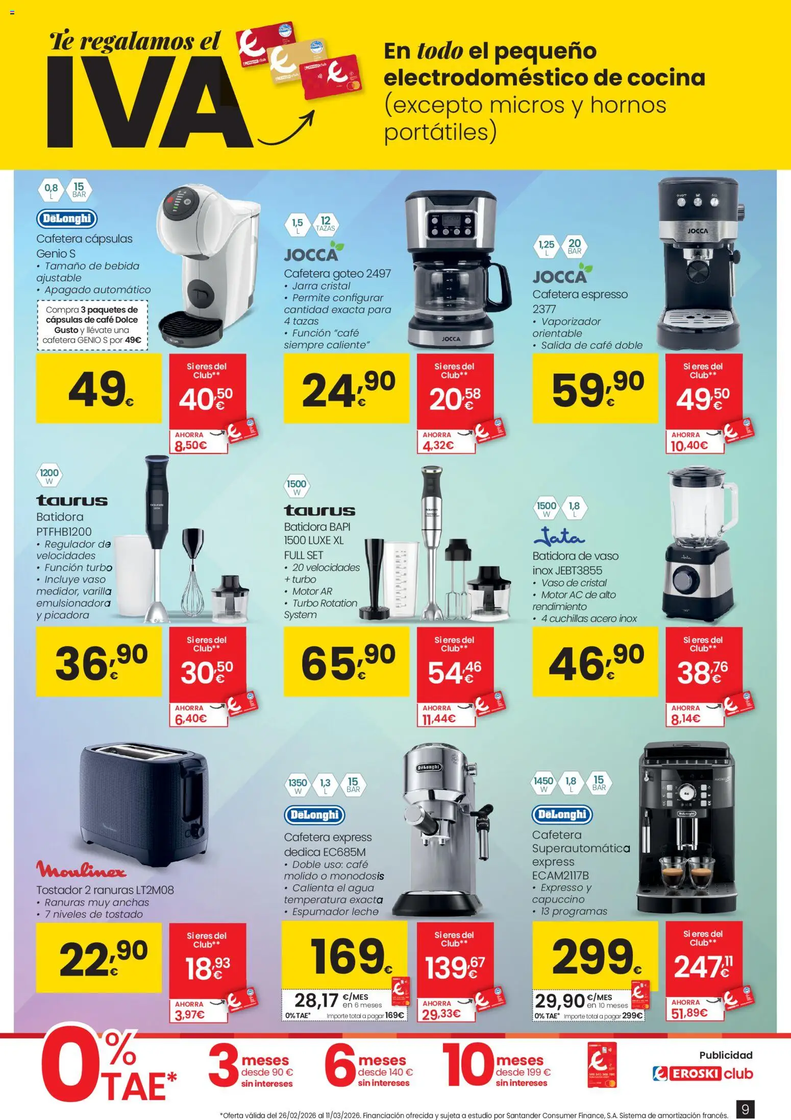 Eroski - Oh Qué tecno │ válido desde el 26.02.2026 | Página: 9 | Productos: Leche, Café, Cocina, Tostador