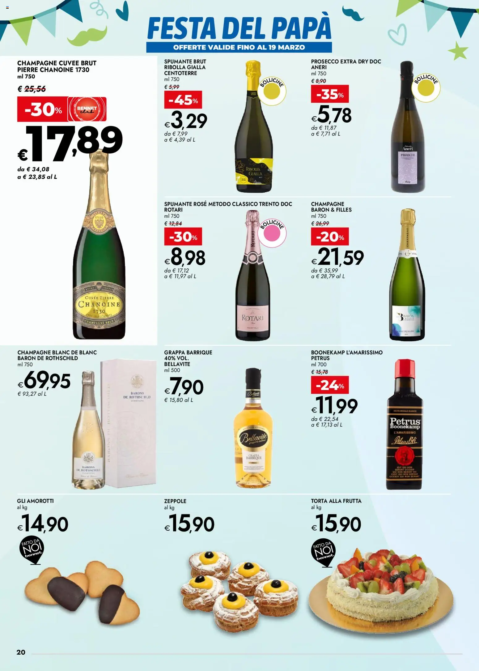 Volantino bennet del 05.03.2026 | Pagina: 20 | Prodotti: Prosecco, Frutta, Champagne, Torta