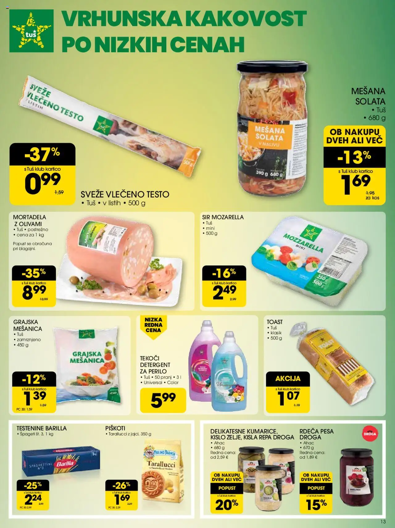 Novi Tuš katalog ponudbe – veljaven od 10.09.2025 | Stran: 13 | Izdelki: Mortadela, Testenine, Piskoti, Solata