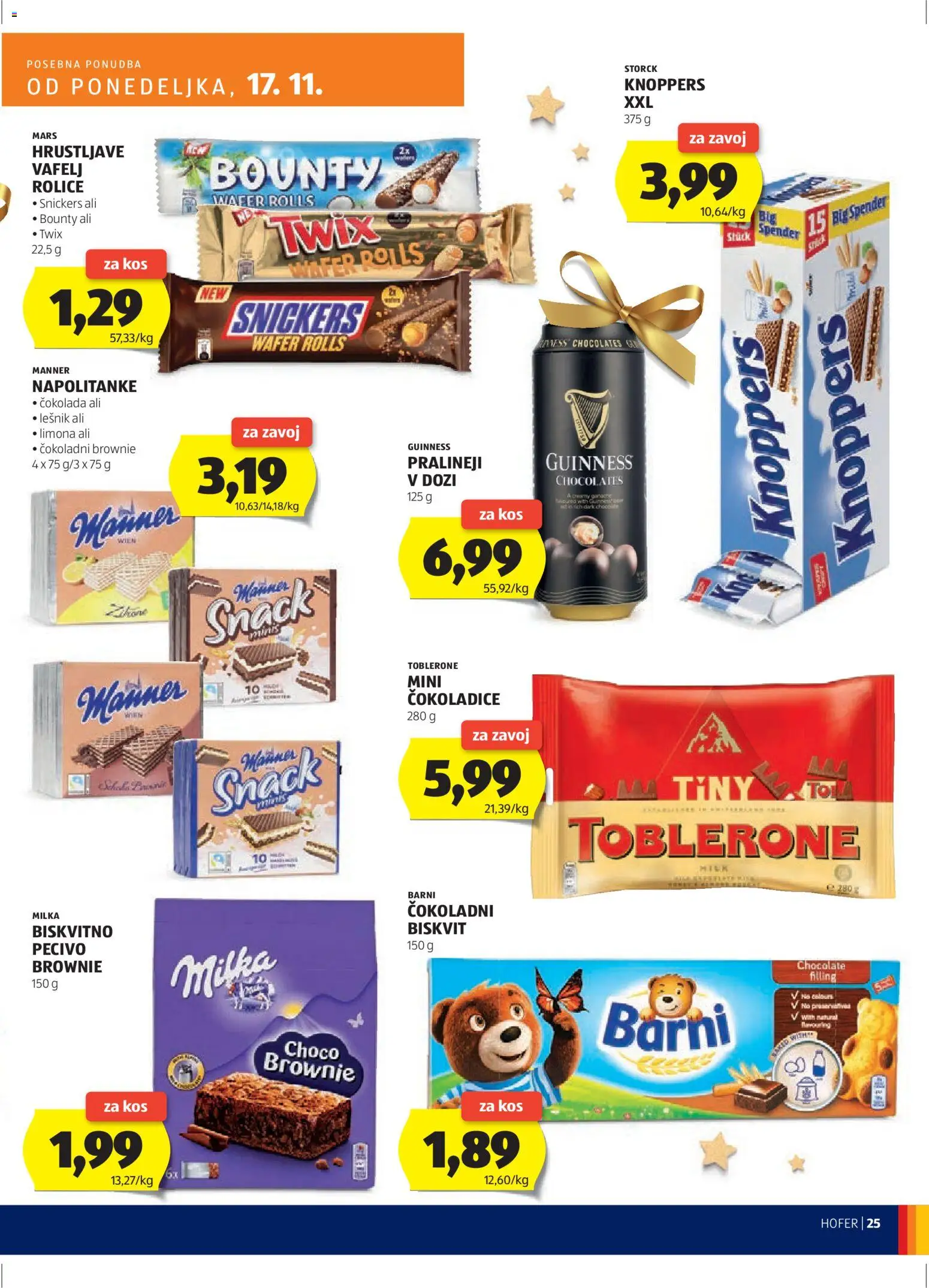 Hofer SI katalog | vrijedi od 13.11.2025 | Stranica: 25 | Proizvodi: Snickers, Čokolada, Napolitanke, Milka
