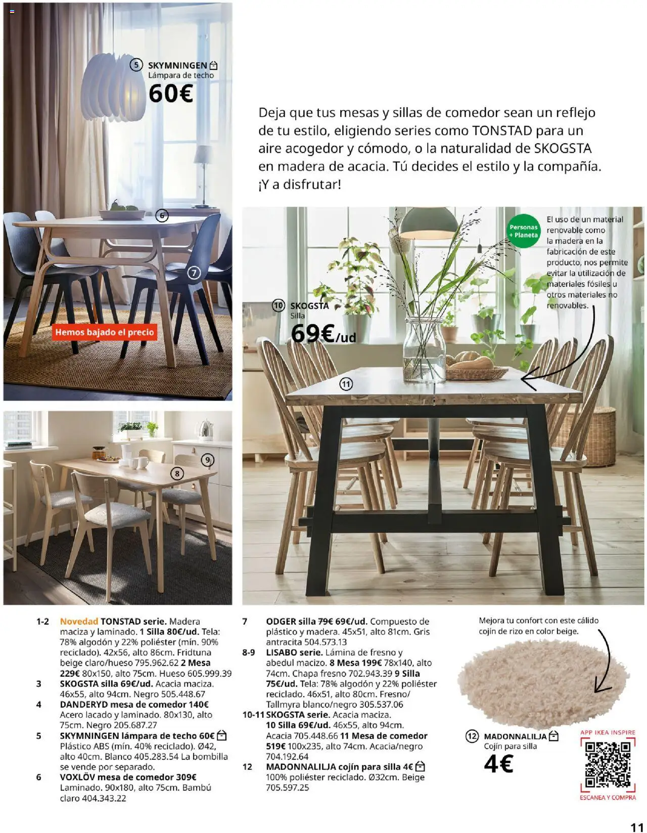Catálogo IKEA Comedores │ válido desde el 01.09.2025 | Página: 11 | Productos: Cojín, Mesa, Silla, Lámpara
