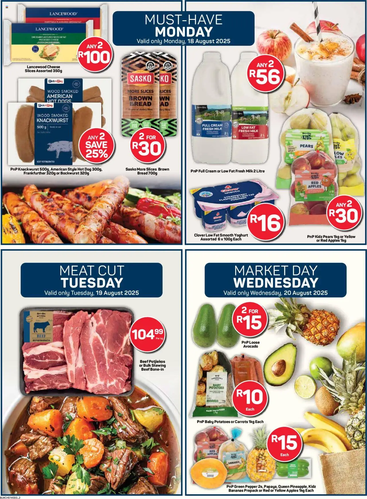 Pick n Pay Western Cape - Weekly Specials │ valid from 18.08.2025 | Page: 2 | Products: Cheese, Bread, Bananas, Carrots
