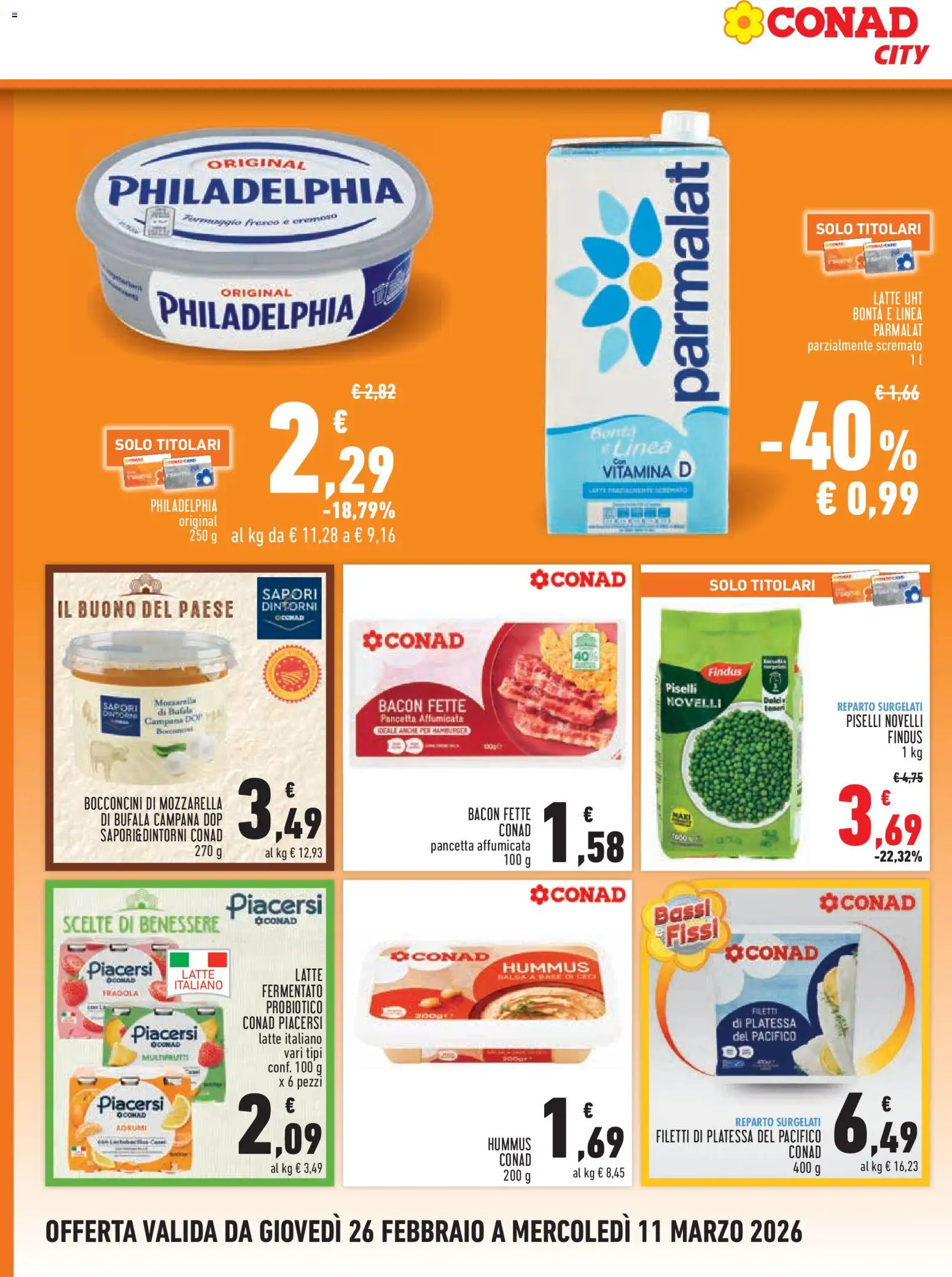 Volantino Conad del 26.02.2026 | Pagina: 12 | Prodotti: Pancetta, Latte, Formaggio, Hummus