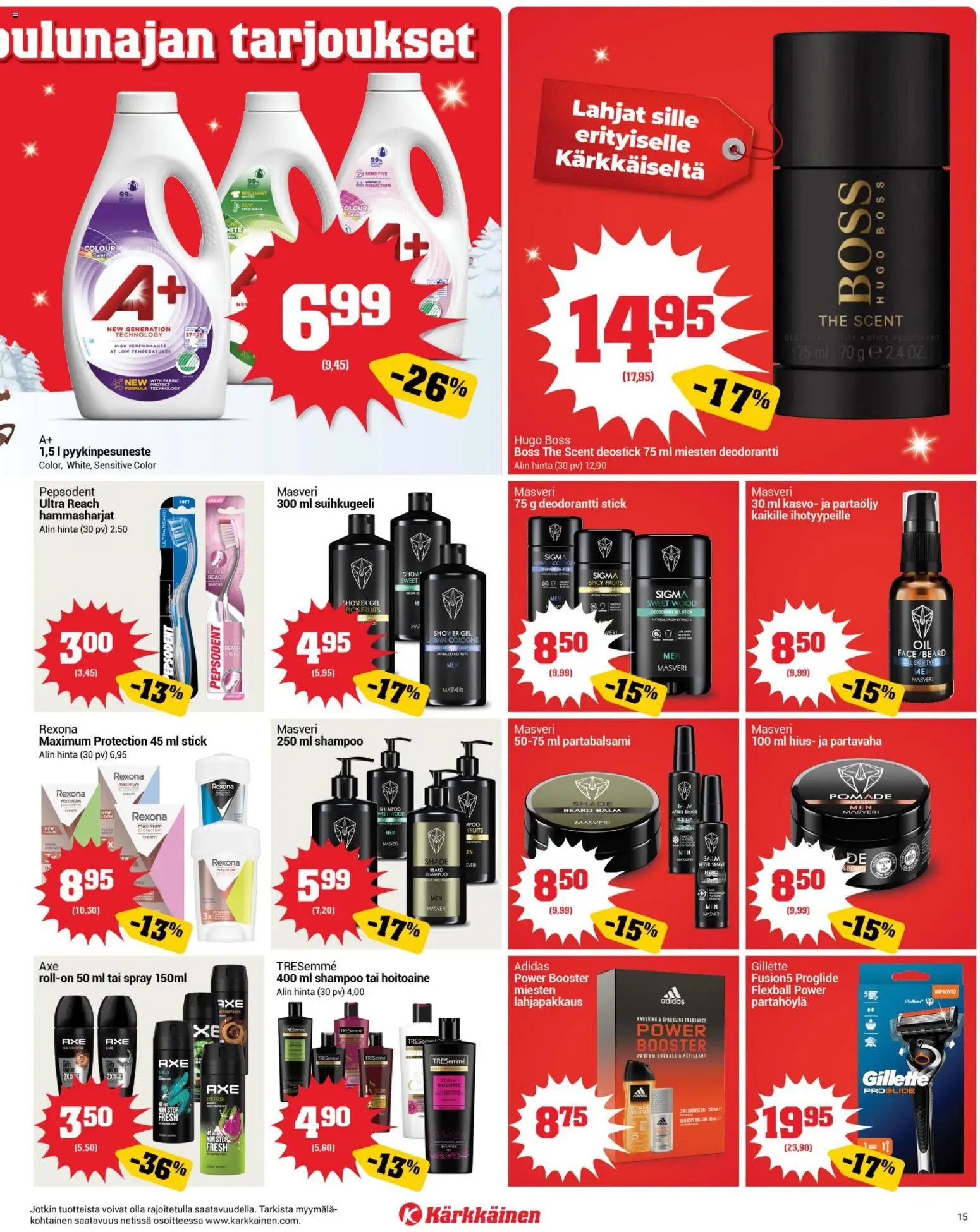 Kärkkäinen tarjoukset – voimassa 05.11.2025 alkaen | Sivu: 15 | Tuotteet: Hoitoaine, Suihkugeeli, Deodorantti, Partavaha