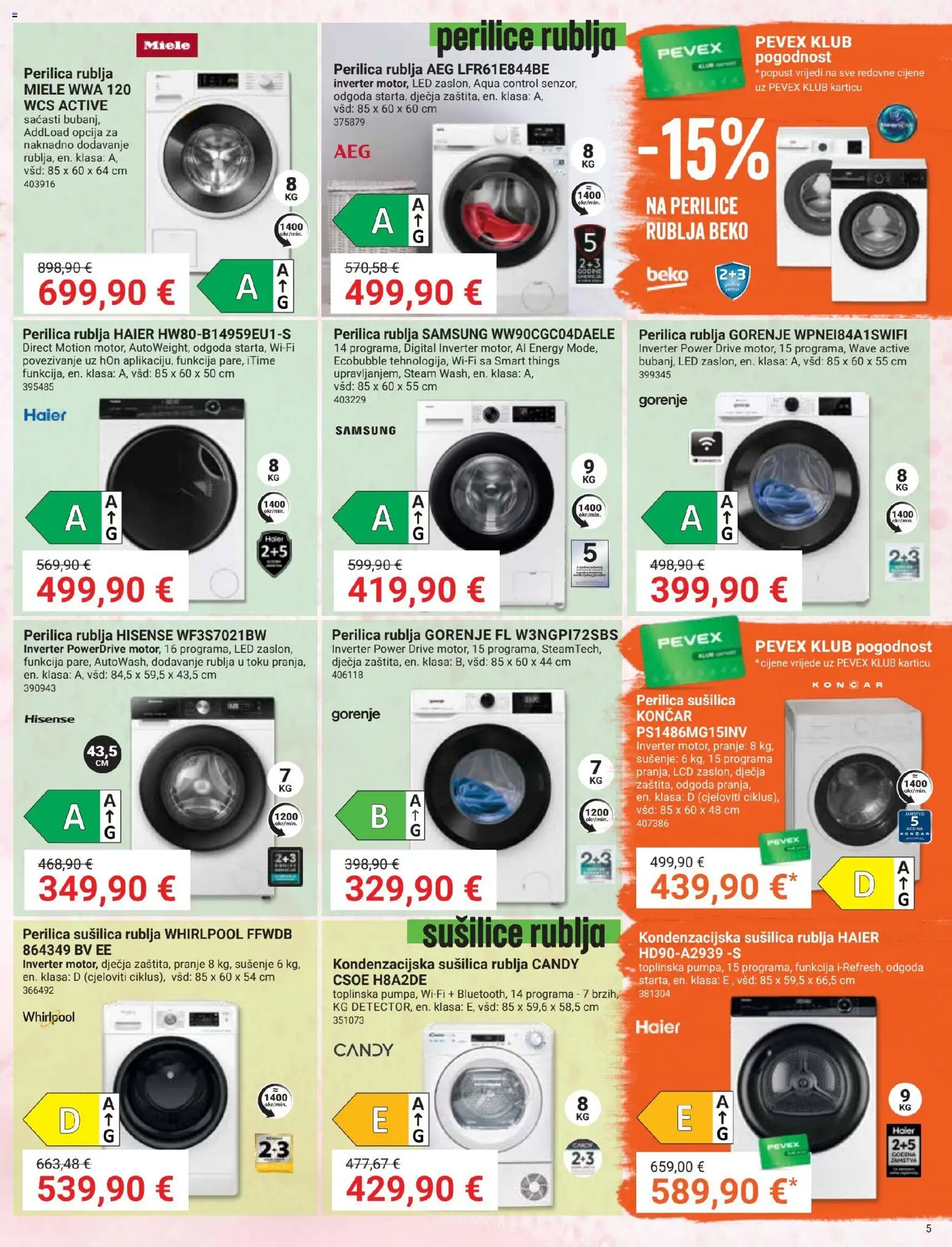 Pevex katalog | vrijedi od 23.10.2025 | Stranica: 5 | Proizvodi: Perilice rublja, Perilica rublja, Sušilica