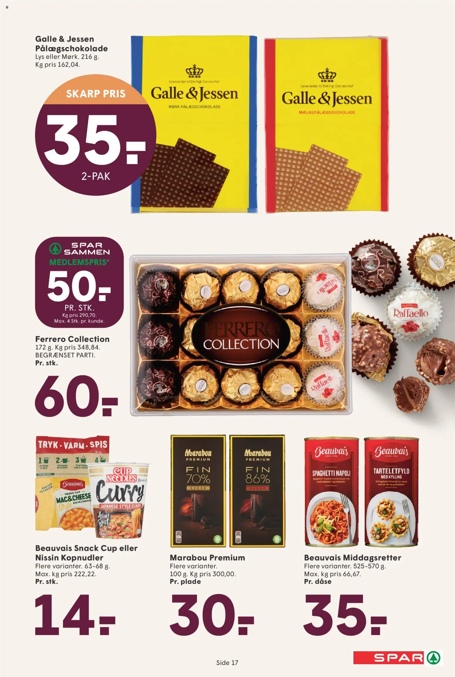 Spar tilbudsavis – gyldig fra 24.10.2025 | Side: 17 | Produkter: Spaghetti, Kopnudler, Kakao, Pålægschokolade