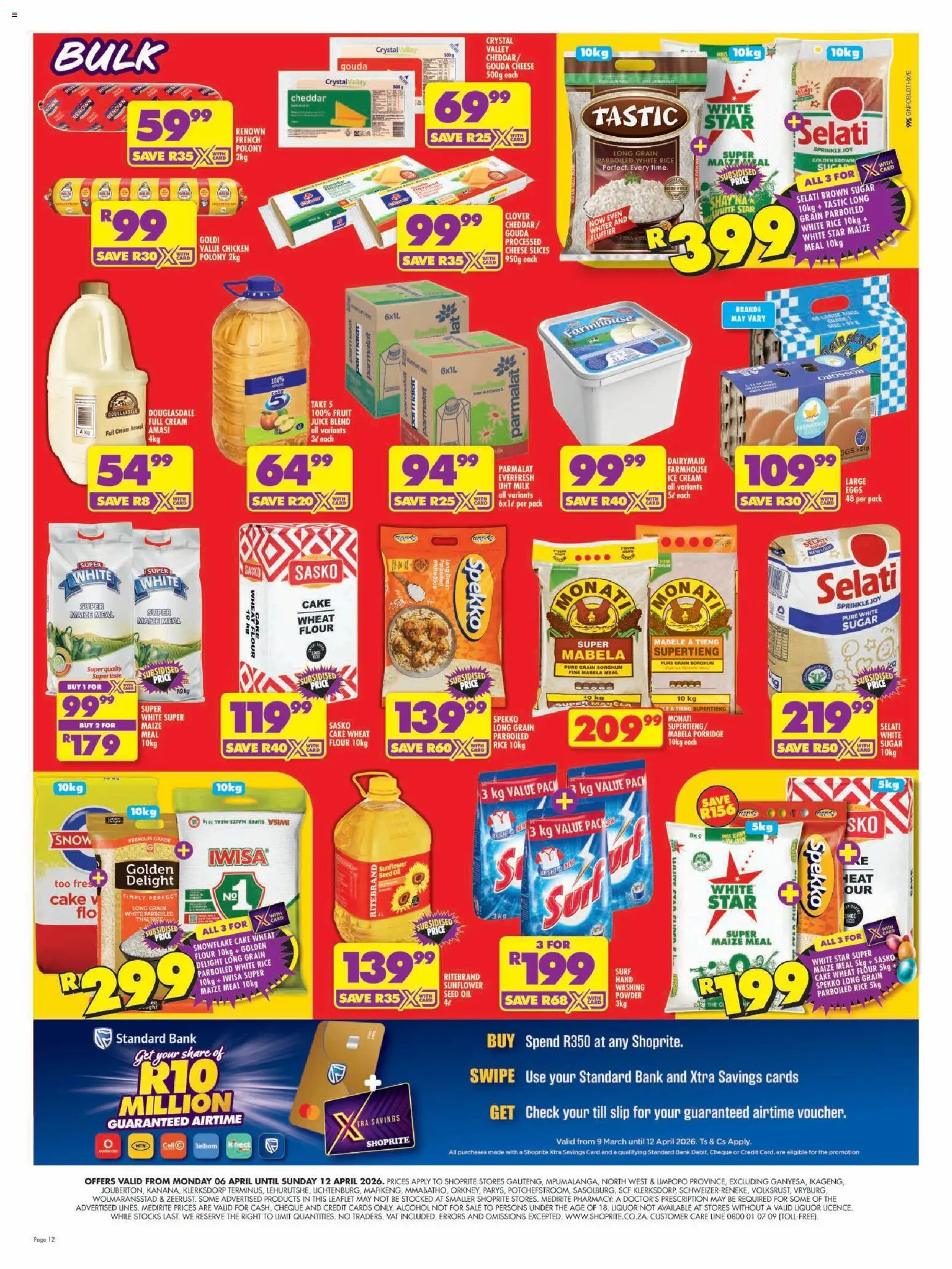 New Shoprite catalogue – valid from 06.04.2026 | Page: 12 | Products: Maize meal, Milk, Polony, Fruit