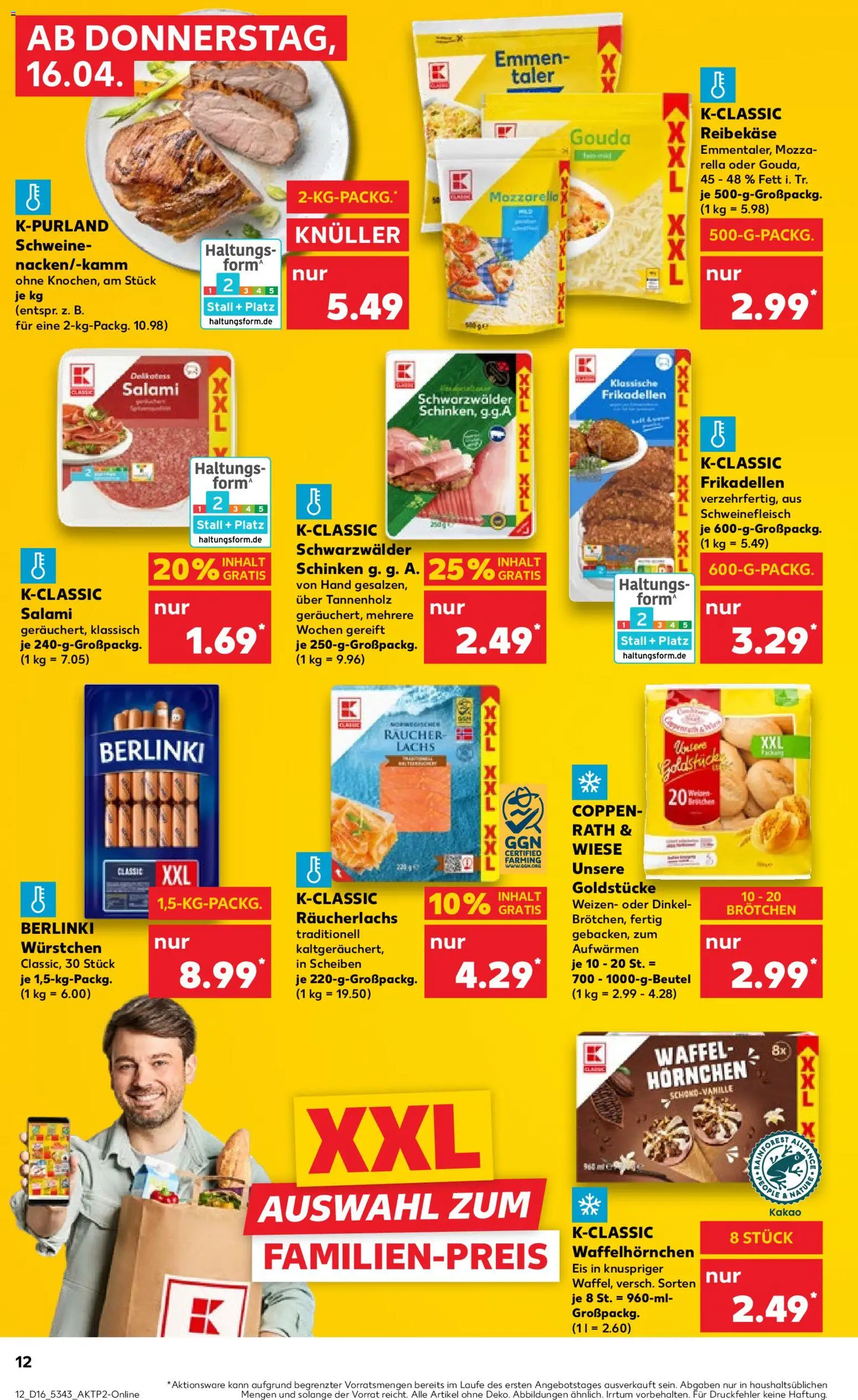 Kaufland Německo leták od 16.04.2026 | Strana: 12 | Produkty: Gouda, Forma, Kakao, Mozzarella