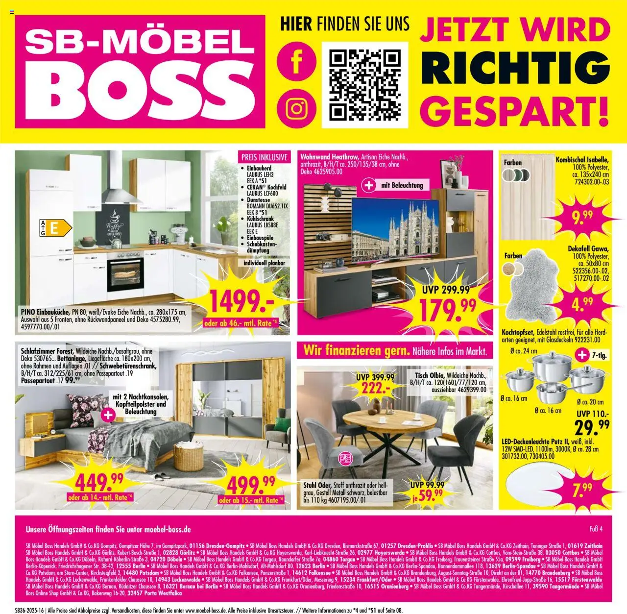 SB Möbel Boss Prospekt Cottbus 	 - gültig ab dem 30.08.2025 | Seite: 16 | Produkte: Wohnwand, Tisch, Kühlschrank, Kochfeld