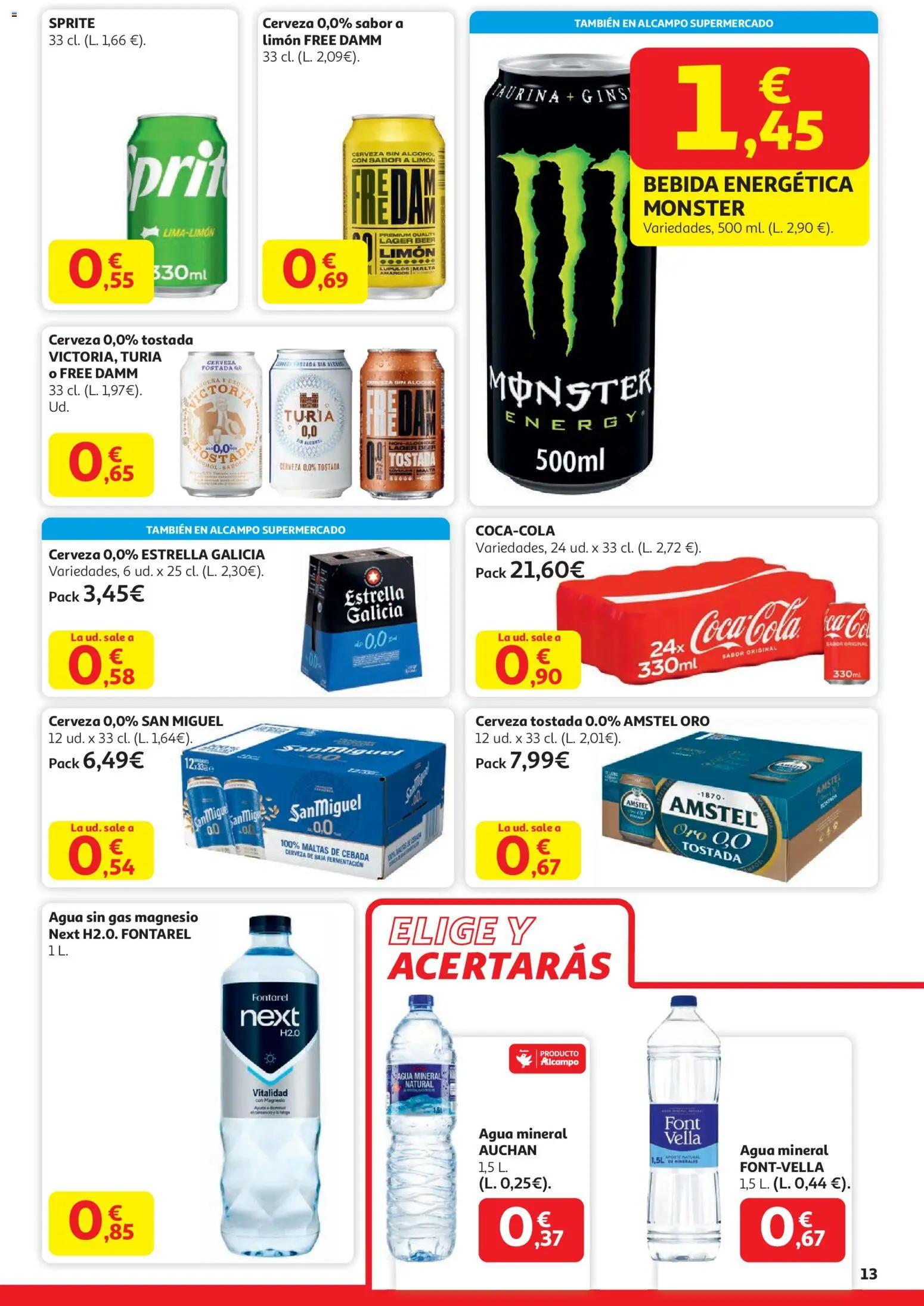 Alcampo - HG Unido Madrid │ válido desde el 15.01.2026 | Página: 13 | Productos: Cerveza, Πρίζες, Agua mineral