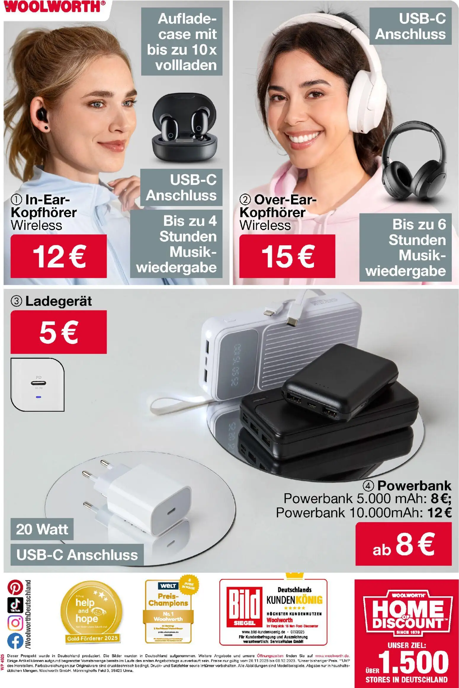 Woolworth Prospekt 	 – gültig ab 28.11.2025 | Seite: 22 | Produkte: Bilder, Ladegerät, Powerbank, Kopfhörer
