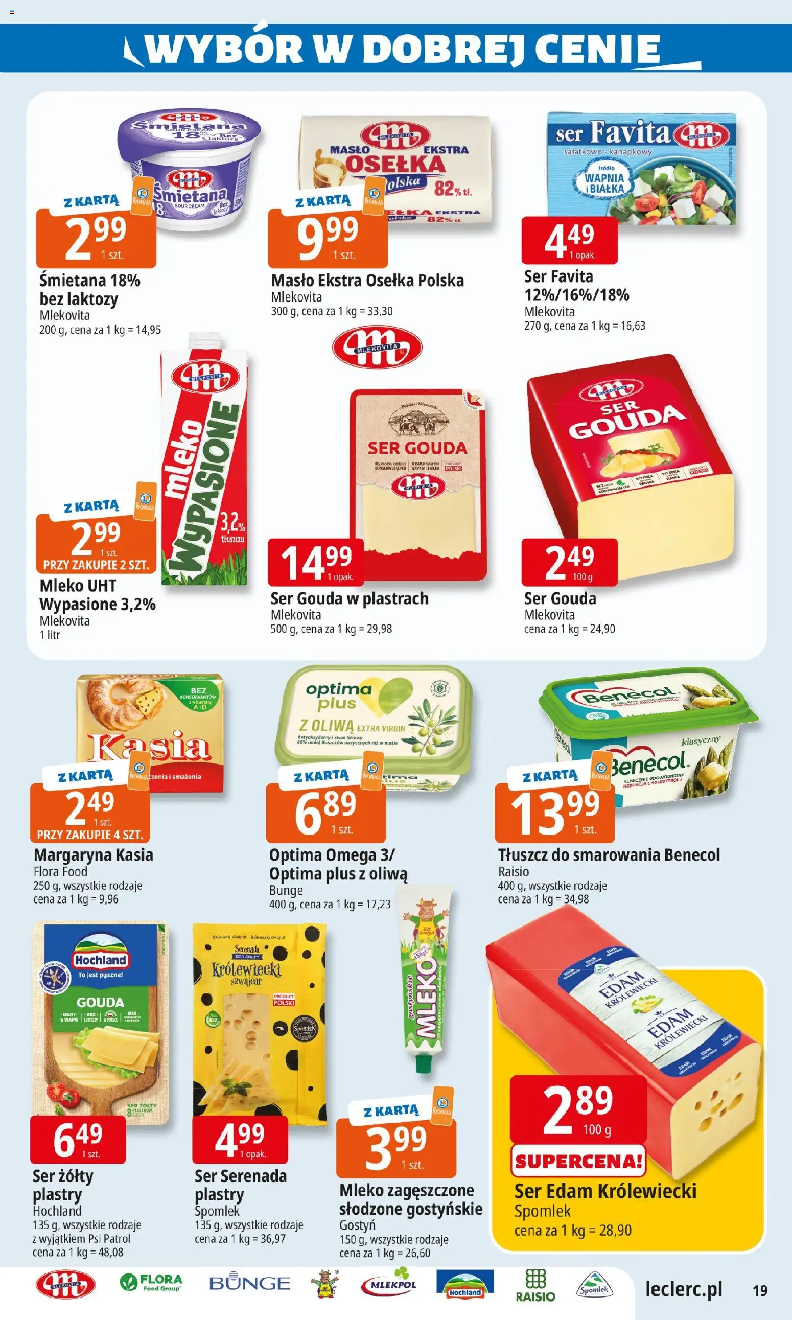 E.Leclerc Gazetka - Elbląg od 27.01.2026 | Strona: 19 | Produkty: Karta, Margaryna kasia, Oliwa extra virgin, Mleko