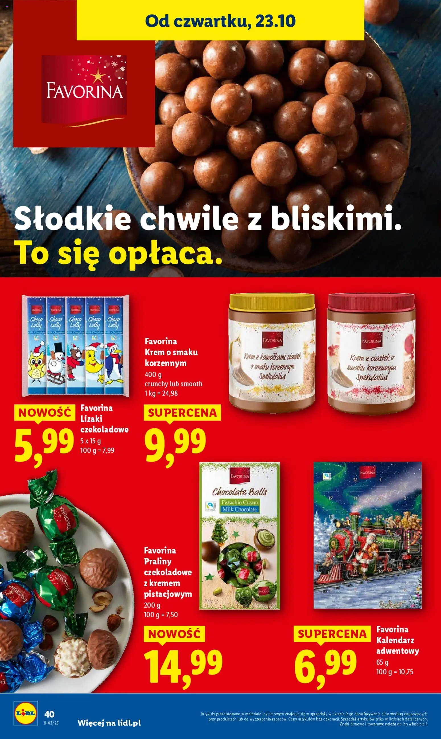 Lidl Gazetka od 23.10.2025 | Strona: 44 | Produkty: Praliny, Kalendarz adwentowy, Lizaki, Krem
