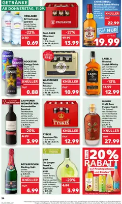 WARSTEINER Premium Pilsener, auch alkoholfrei (+ 3.10 Pfand) je Ka. 20 x 0,5-I-FI. (1 l = 1.10) – gültig ab 11.09.2025 | Seite: 34 | Produkte: Regal, Weißwein trocken, Warsteiner, Wein
