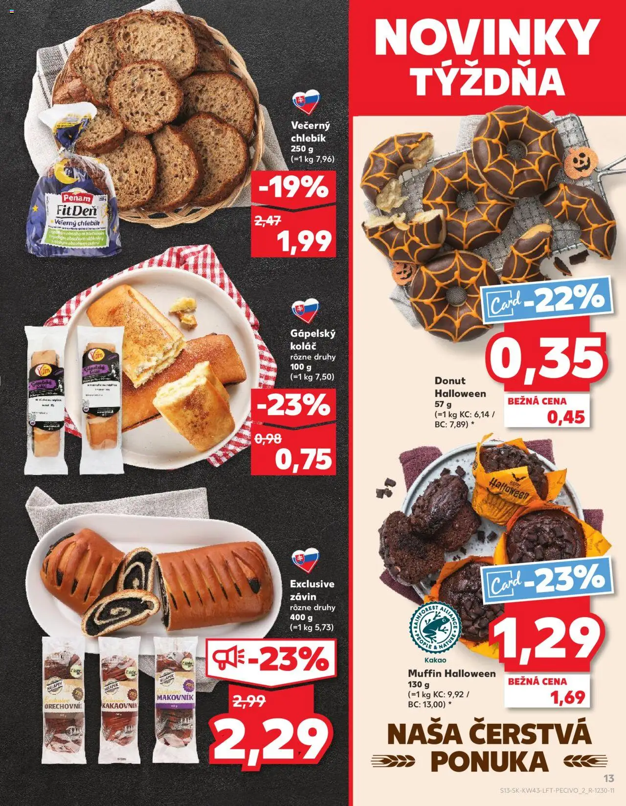 Nové Kaufland akcie – leták je platný od 23.10.2025 | Strana: 13 | Produkty: Donut, Závin, Koláč, Kakao