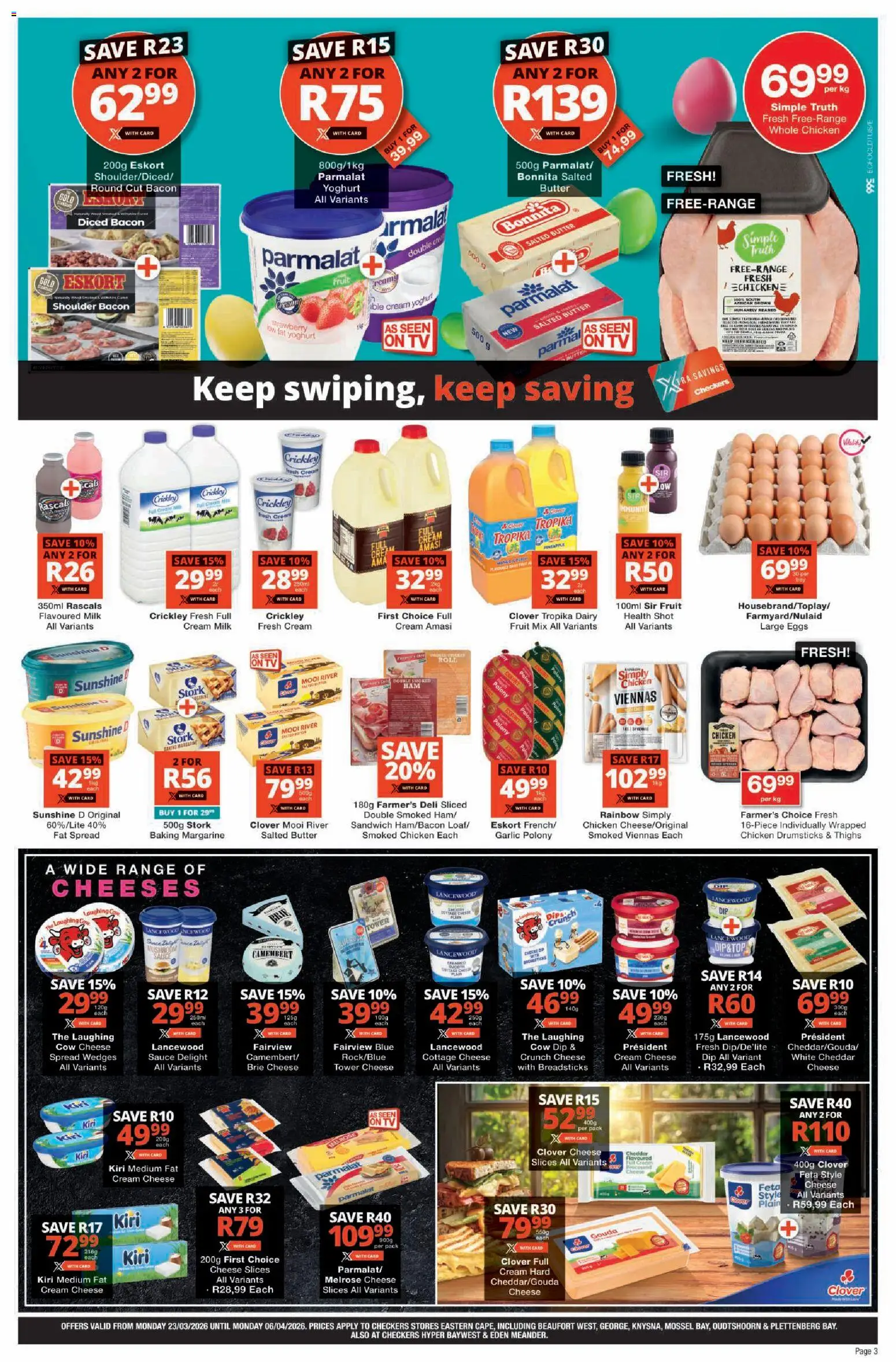 New Checkers catalogue – valid from 23.03.2026 | Page: 3 | Products: Butter, Cheese, Polony, Margarine