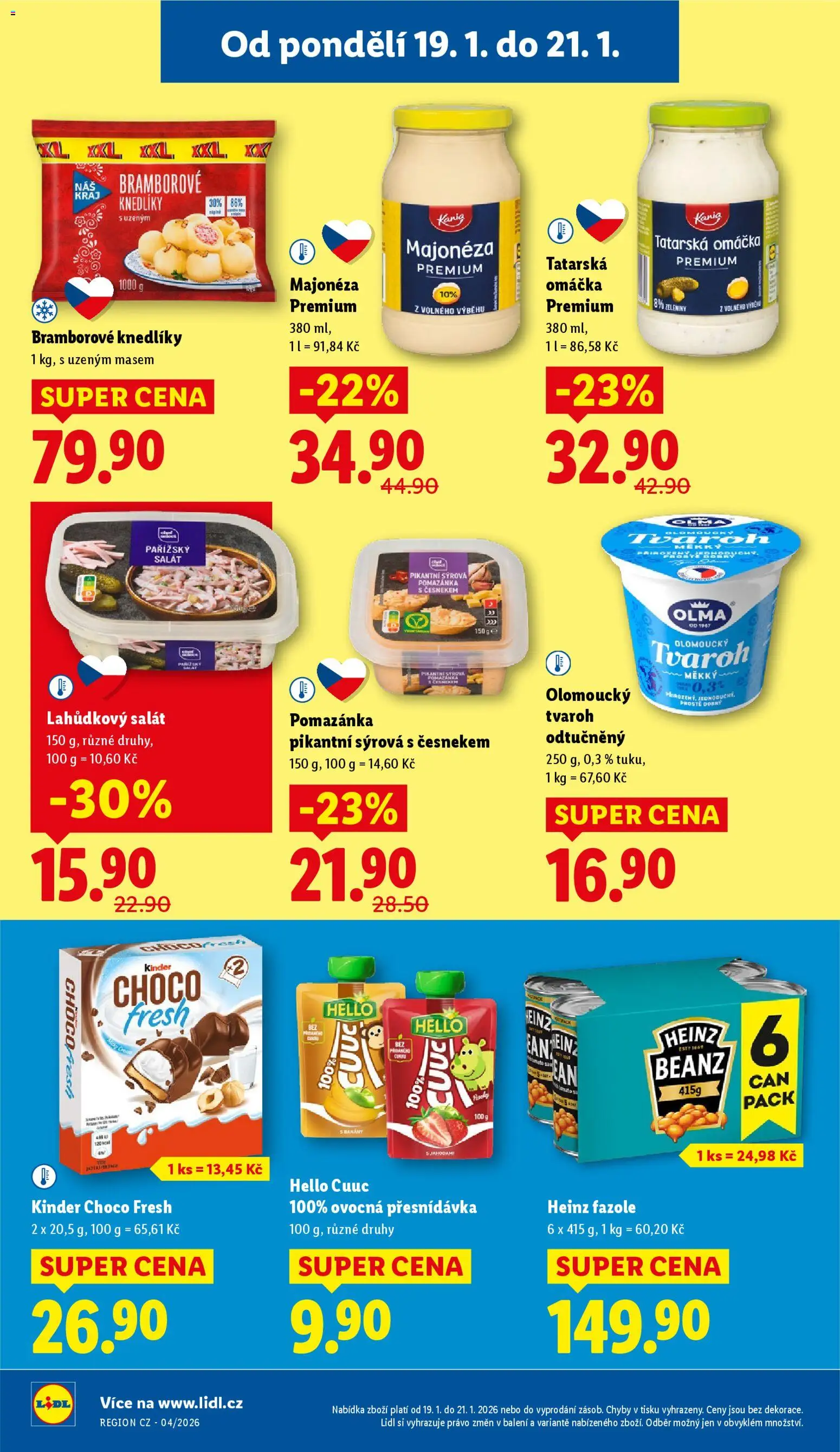 Lidl leták od 19.01.2026 | Strana: 26 | Produkty: Banány, Fazole, Kinder, Cottage cheese