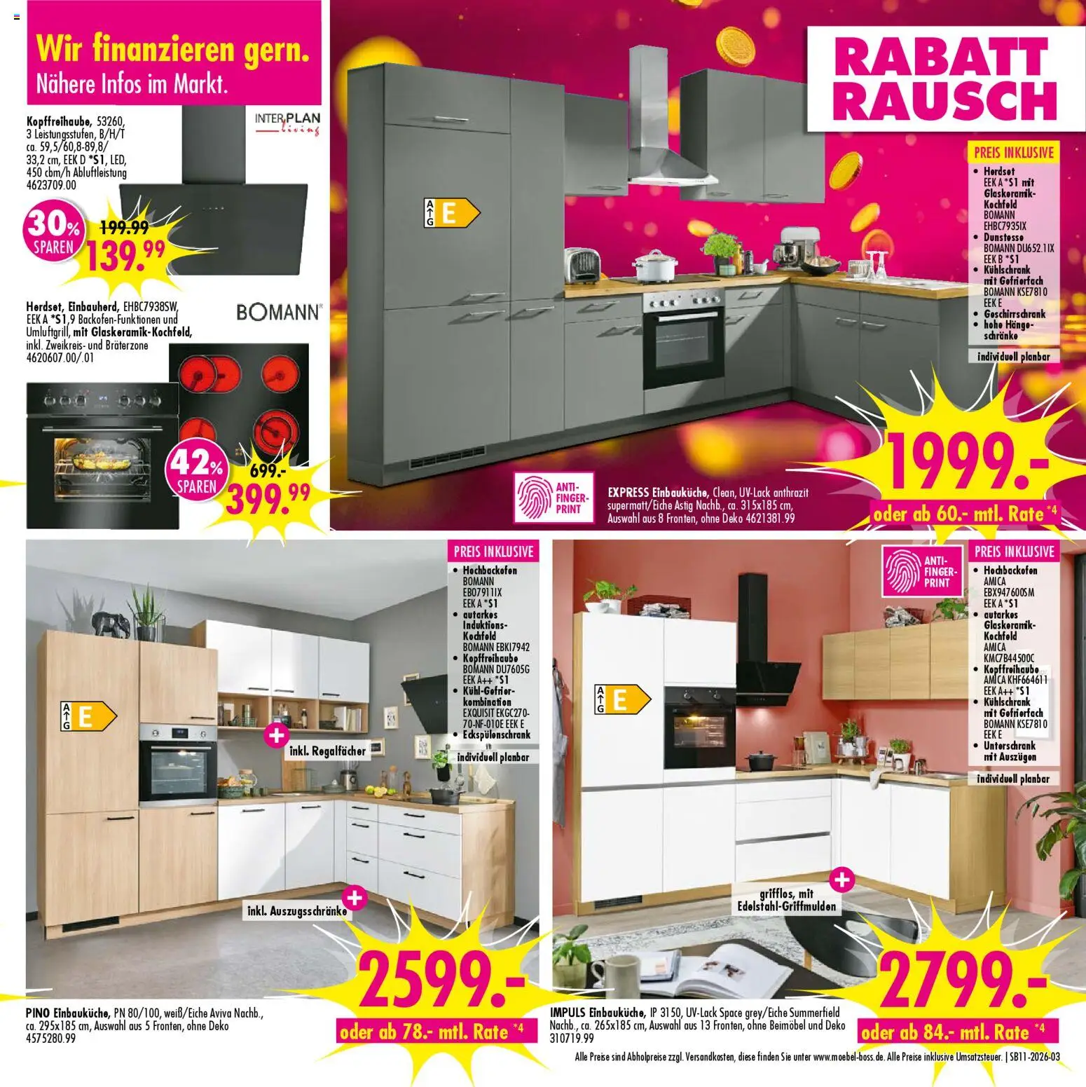 SB Möbel Boss Prospekt 	 – gültig ab 07.03.2026 | Seite: 3 | Produkte: Kühlschrank, Kochfeld, Unterschrank