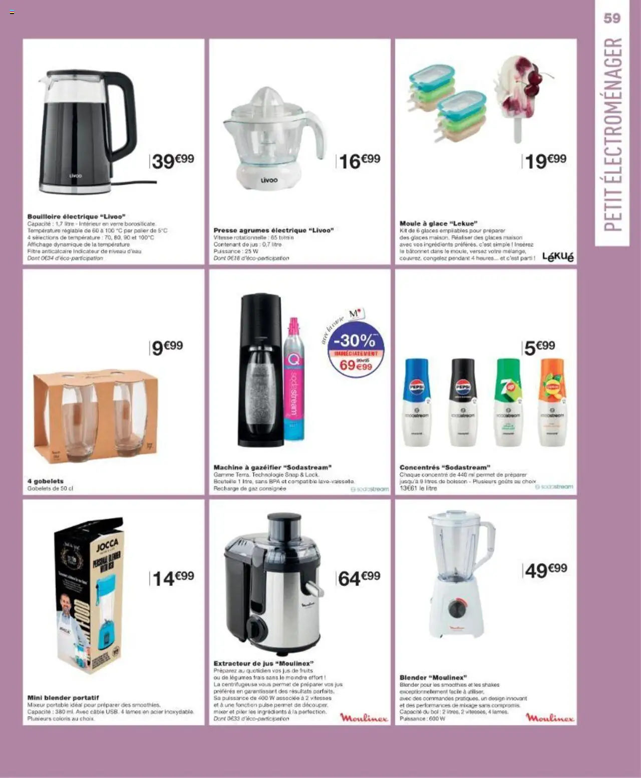  | Page: 59 | Produits: Mixeur, Moule à glace, Bouilloire électrique, Jus
