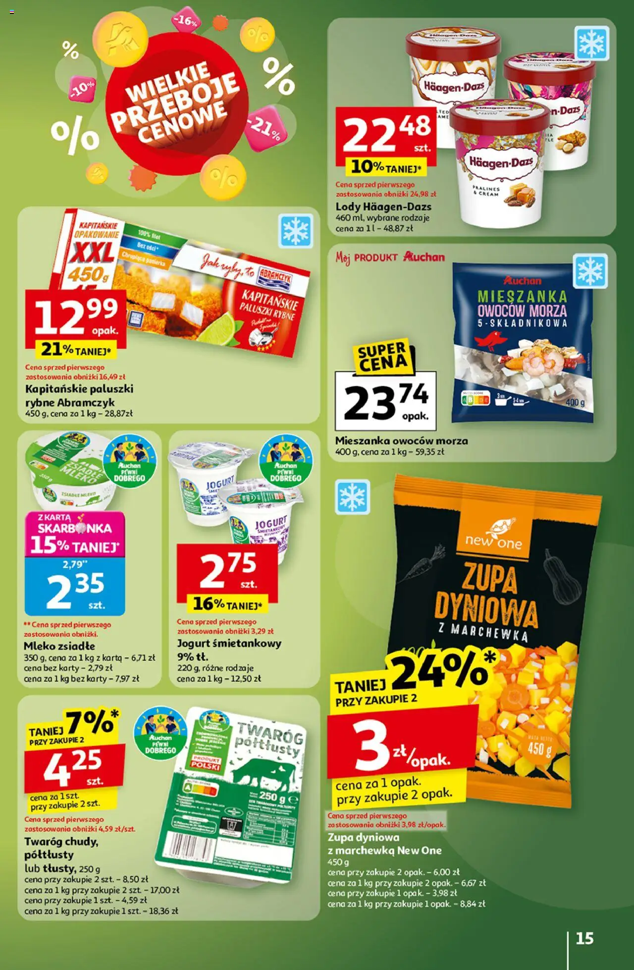 Auchan Gazetka - Wielkie przeboje cenowe Hipermarket od 16.10.2025 | Strona: 15 | Produkty: Karta, Zsiadłe mleko, Paluszki rybne, Jogurt