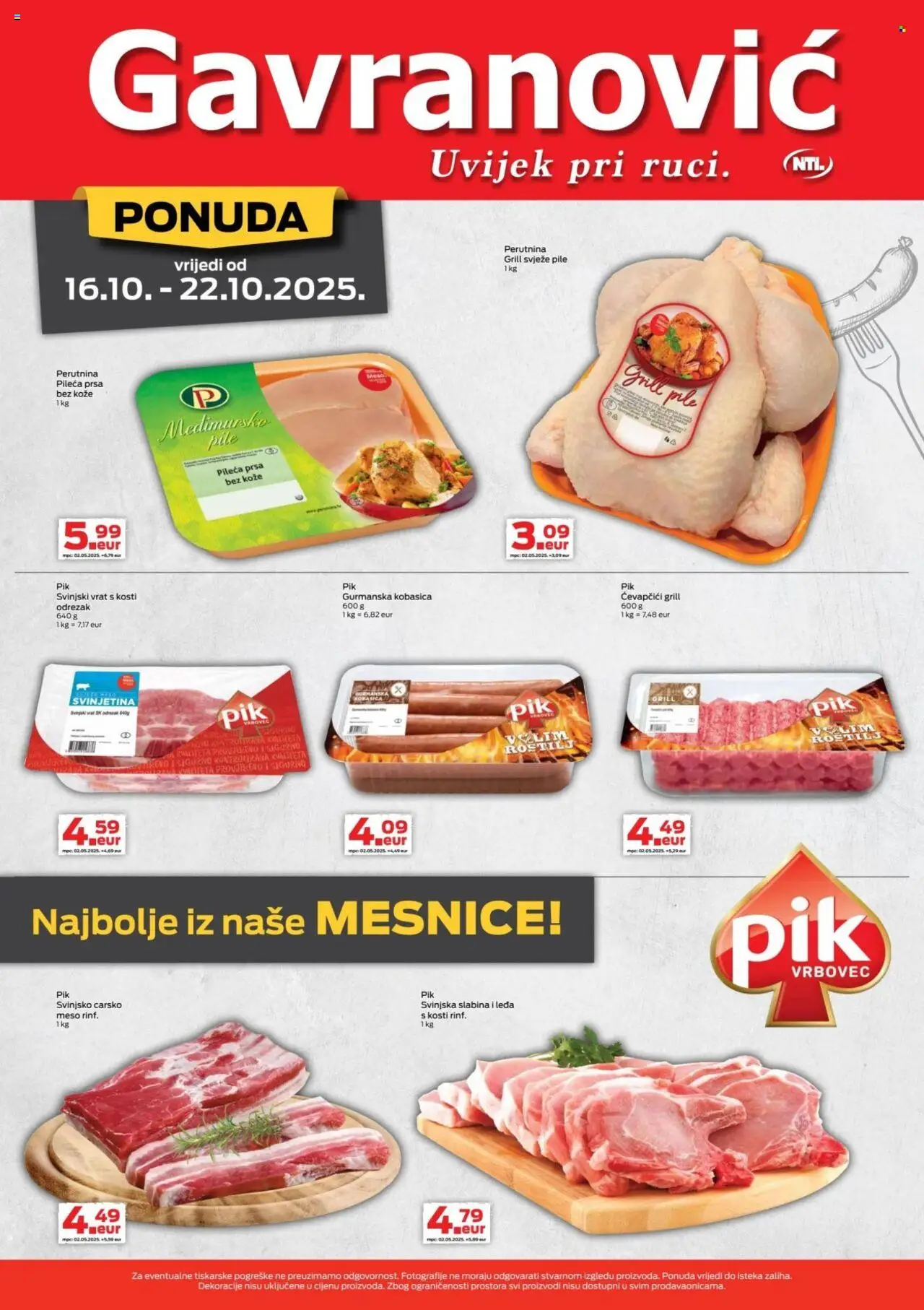Gavranović katalog | vrijedi od 16.10.2025 | Stranica: 5 | Proizvodi: Svinjski vrat, Svinjetina, Kobasica, Ćevapčići
