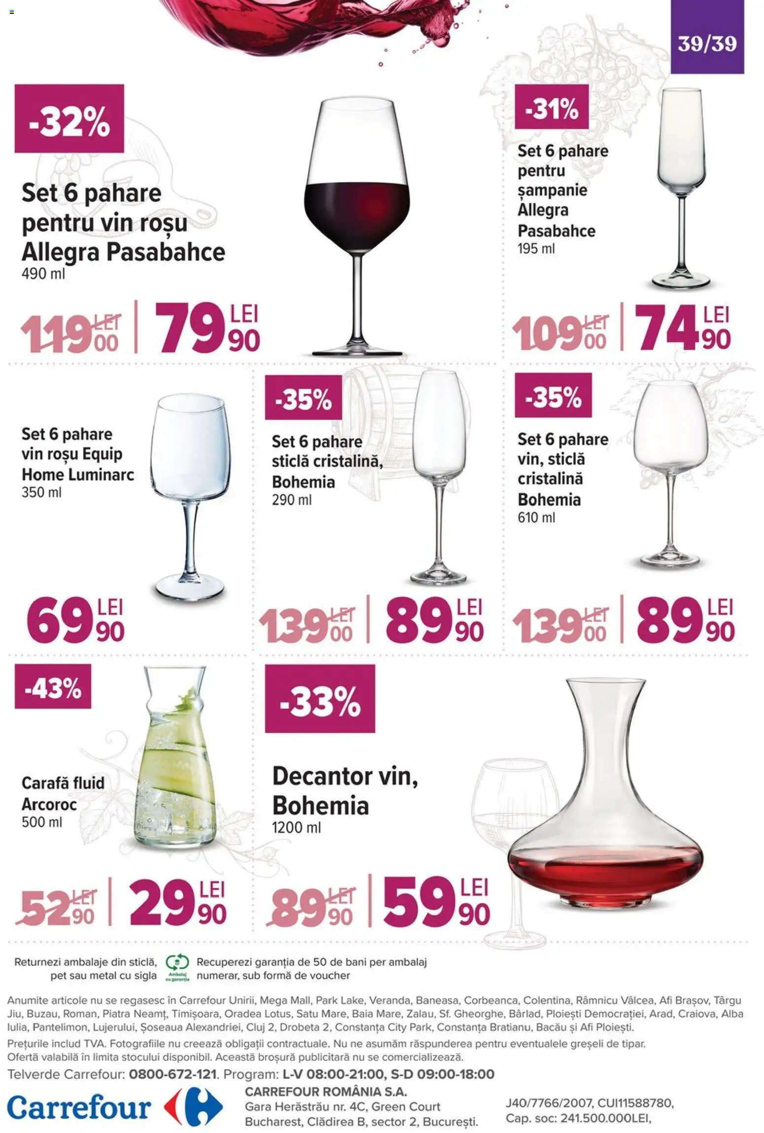 Noul catalog Carrefour – valabil de la 19.11.2025 | Pagină: 39 | Produse: Pahare, Carafă, Vin