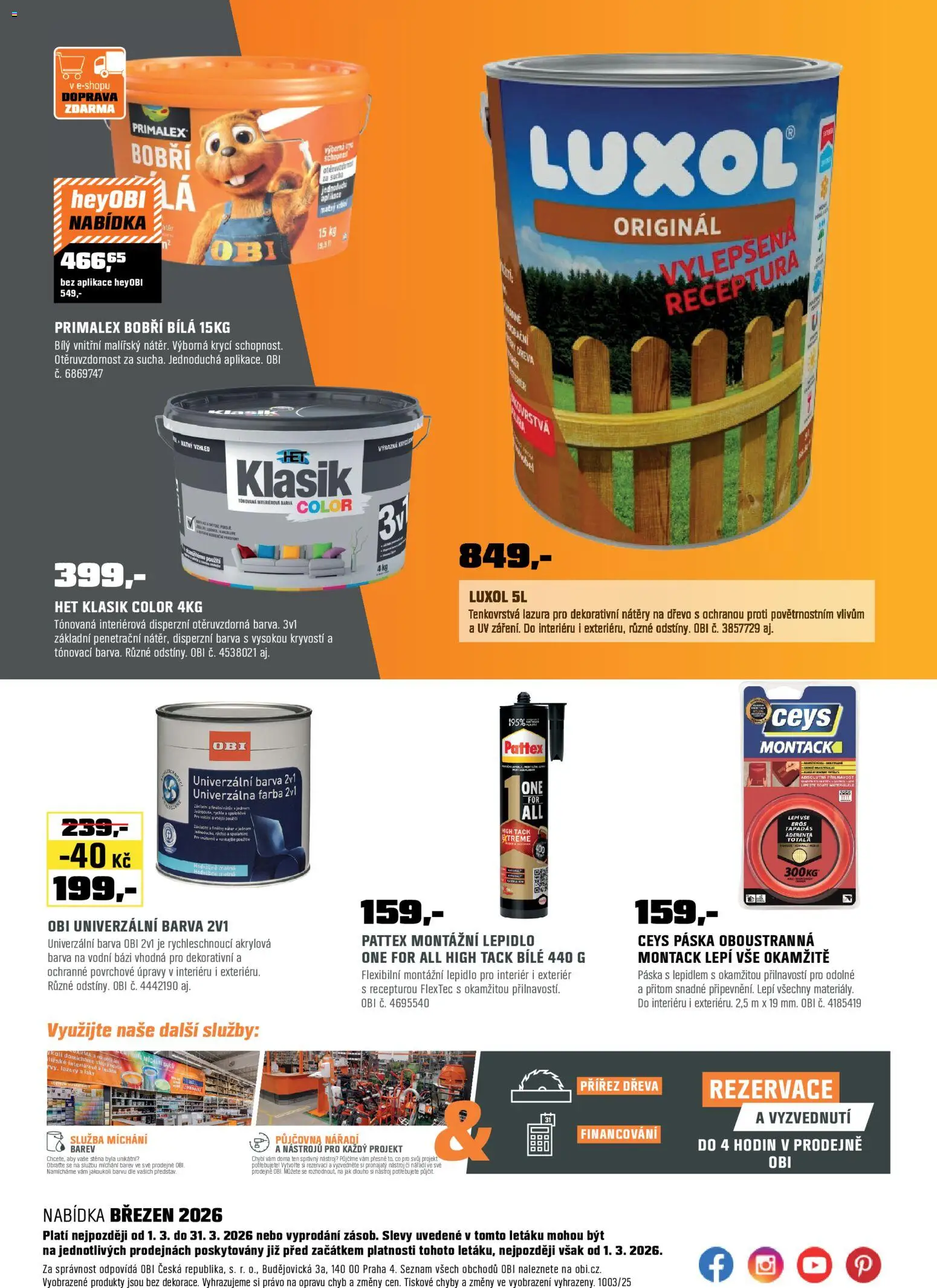 OBI leták od 01.03.2026 | Strana: 23 | Produkty: Primalex, Nářadí, Luxol