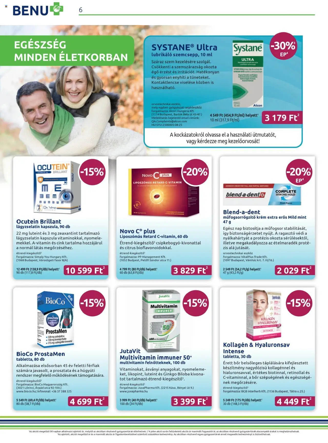 BENU Gyógyszertárak akciós ujság - amely érvényes a következő dátumtól: 01.10.2025 | Oldal: 6 | Termékek: Ragasztó, Kollagén, Bor, Multivitamin