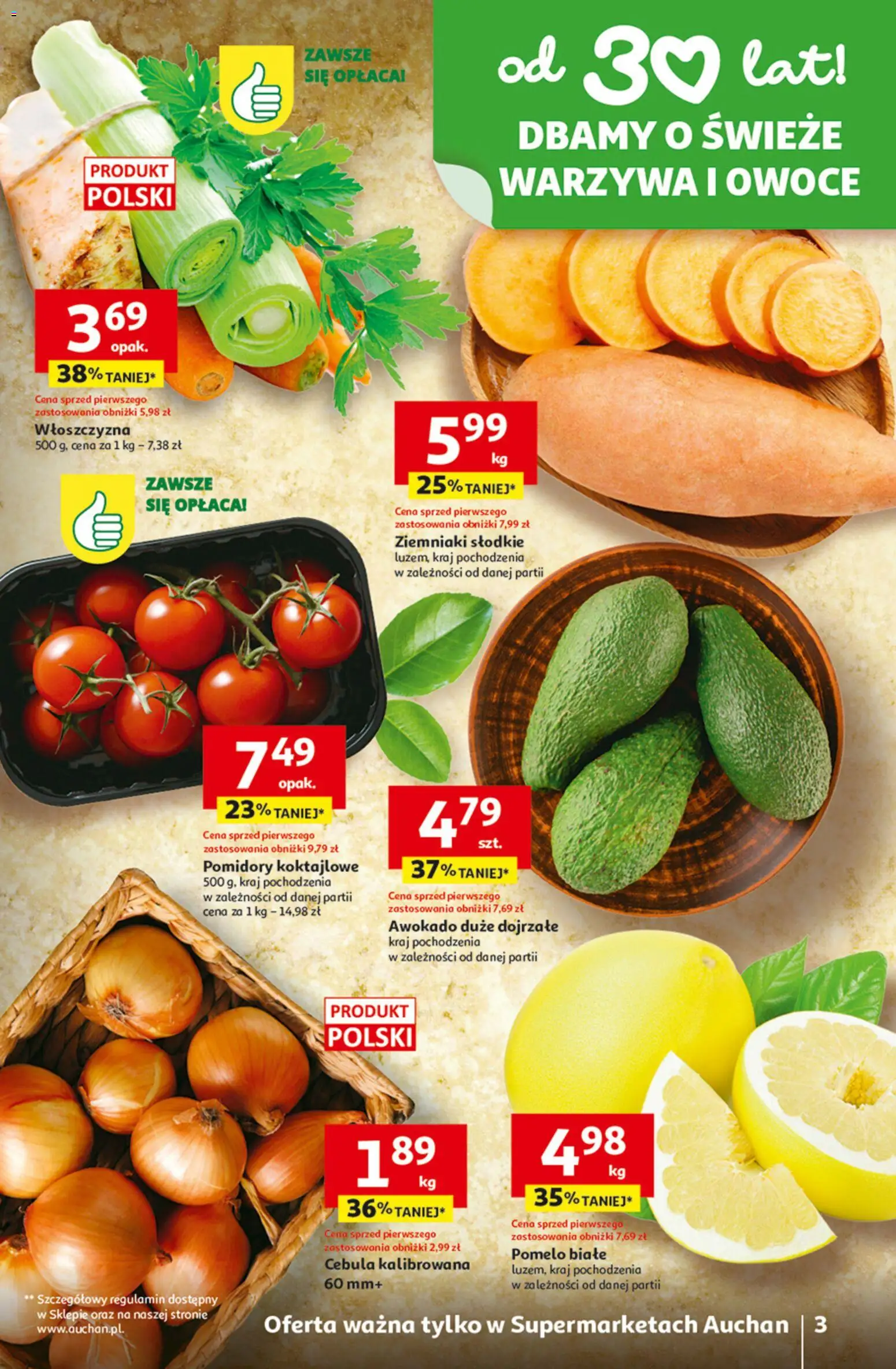 Auchan Gazetka od 08.01.2026 | Strona: 3 | Produkty: Pomelo, Pomidory, Awokado, Warzywa