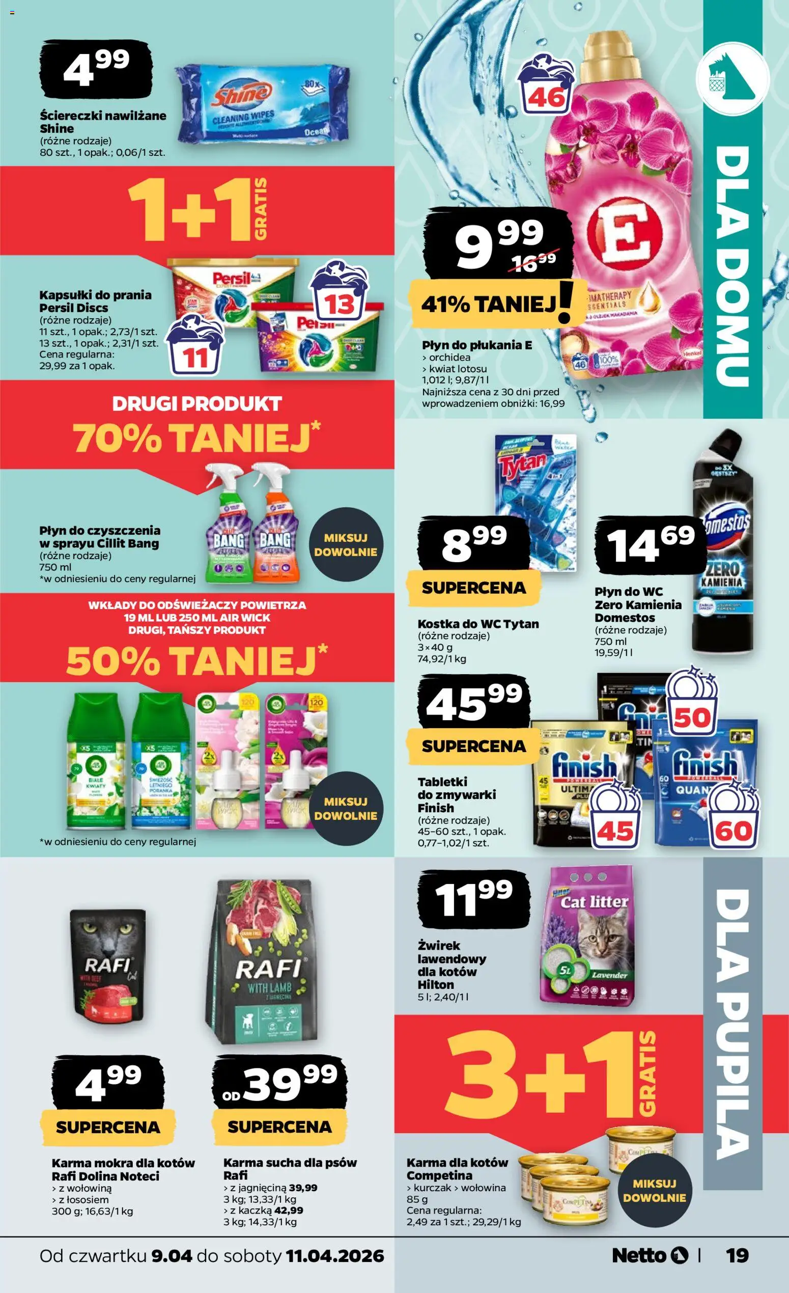 Netto gazetka od czwartku spożywcza od 09.04.2026 | Strona: 19 | Produkty: Persil, Kapsułki do prania, Finish, Tabletki do zmywarki