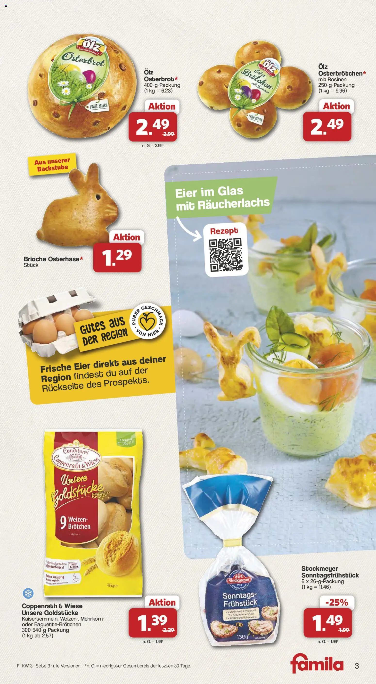 Famila Nordwest Sonderangebote – gültig ab 23.03.2026 | Seite: 3 | Produkte: Eier, Rosinen, Räucherlachs