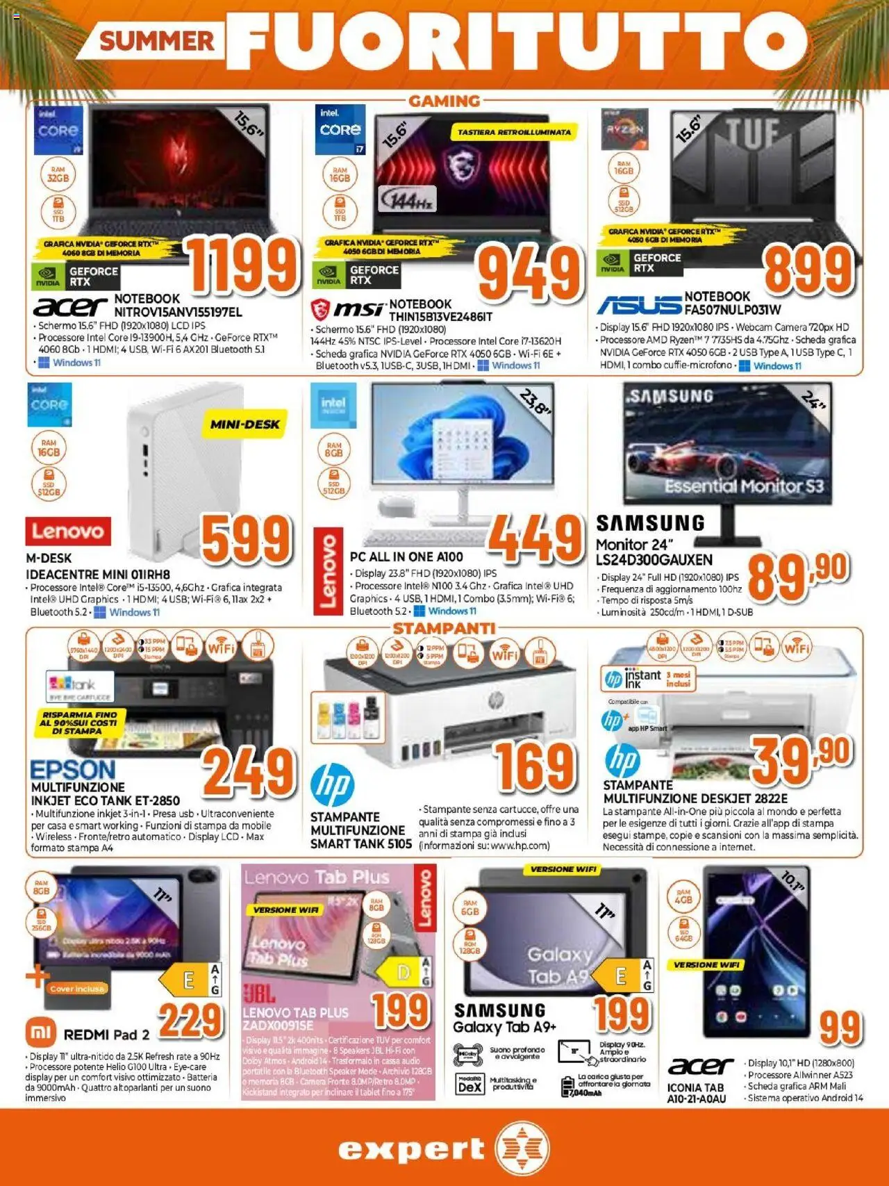 Volantino Expert del 31.07.2025 | Pagina: 21 | Prodotti: Monitor, Samsung Galaxy, Tablet, Stampante