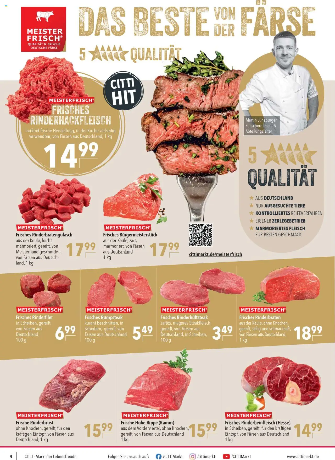 CITTI Markt Prospekt 	 – gültig ab 08.10.2025 | Seite: 4 | Produkte: Rumpsteak, Rinderfilet, Küche, Fleisch