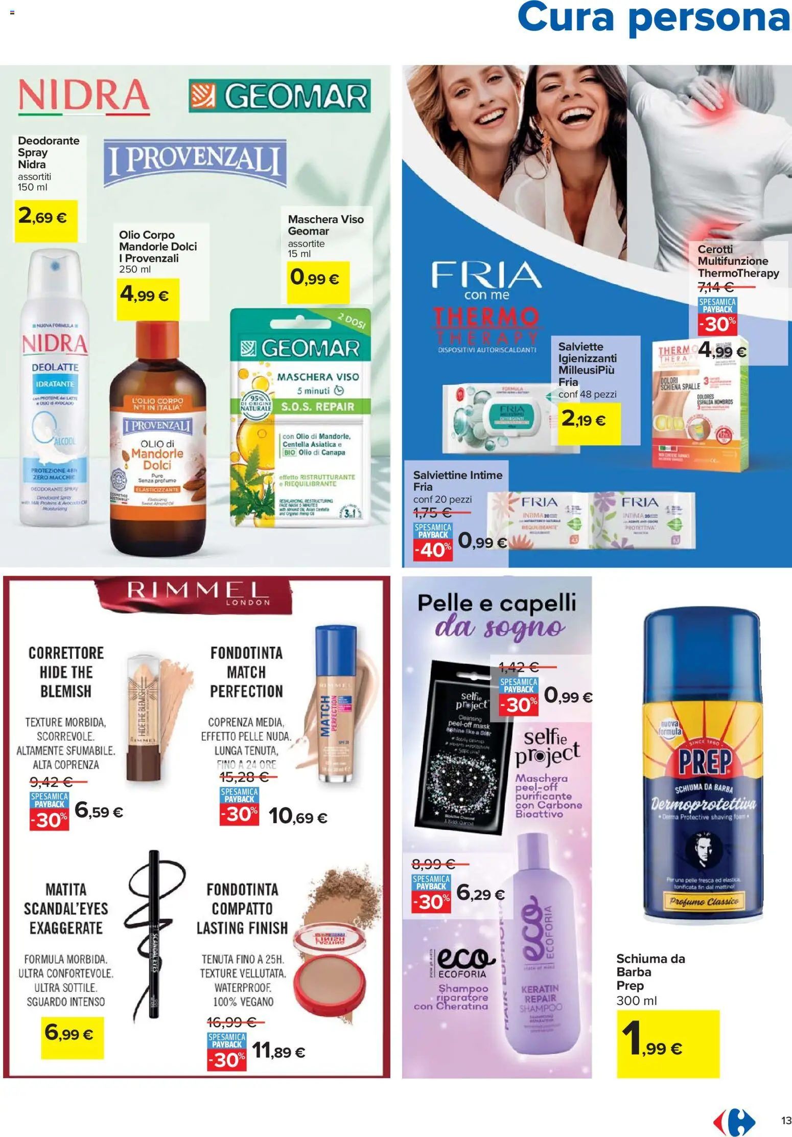 Volantino Carrefour del 27.11.2025 | Pagina: 13 | Prodotti: Schiuma da barba, Deodorante, Olio corpo, Correttore