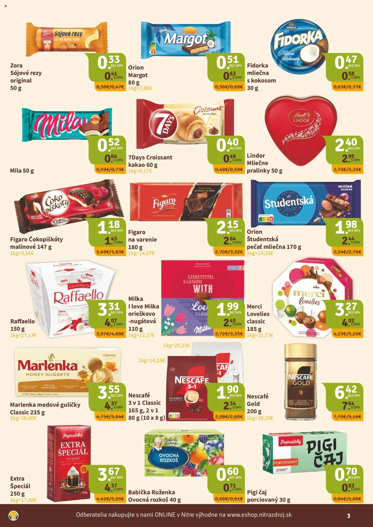 Nové Nitrazdroj akcie – leták je platný od 05.02.2026 | Strana: 3 | Produkty: Lindor, Merci, Mila, Kakao