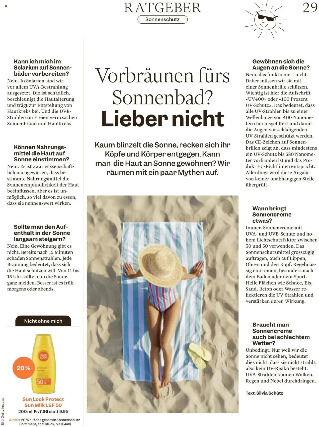 Migros Magazin ab 03.06.2025 | Seite: 29 | Produkte: Sonnencreme, Wasser, Uhr