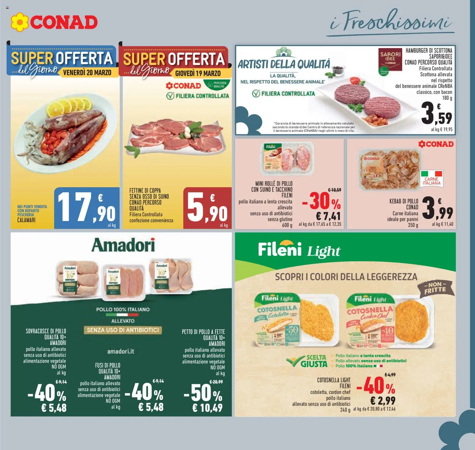 Volantino Conad del 11.03.2026 | Pagina: 9 | Prodotti: Pollo, Calamari, Tacchino, Hamburger