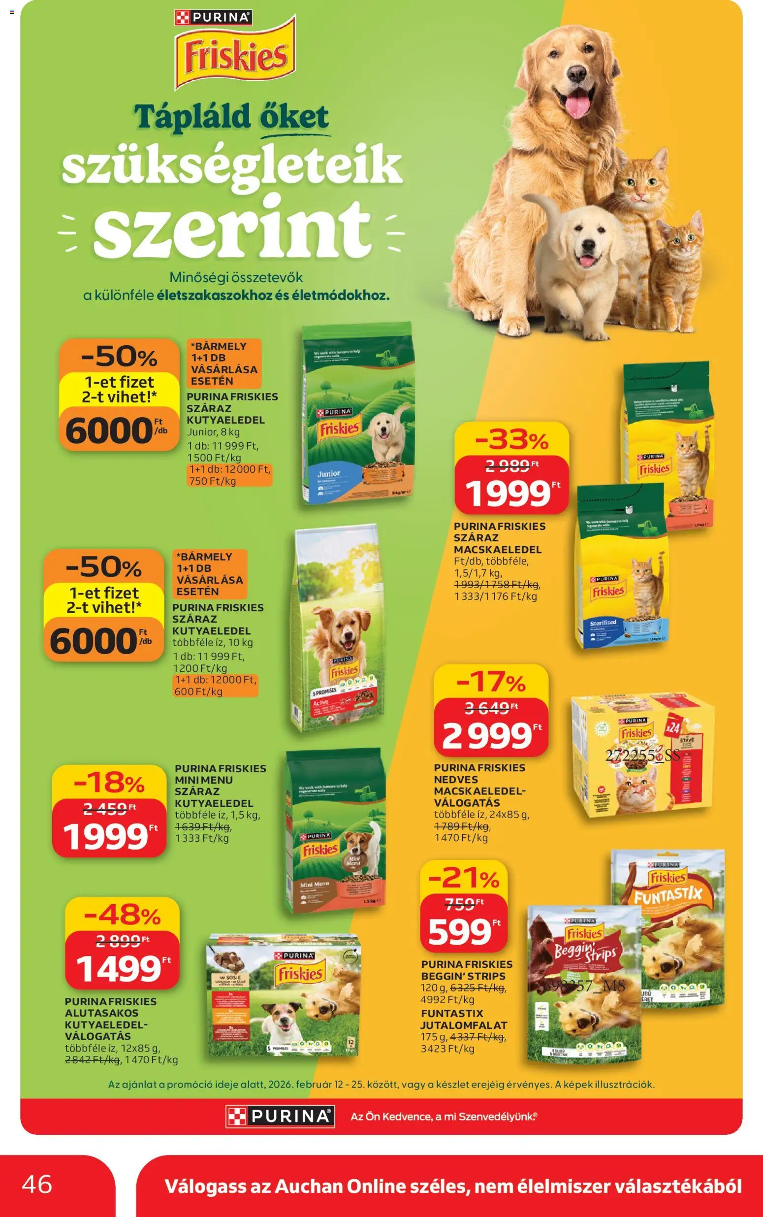 Auchan akciós ujság - amely érvényes a következő dátumtól: 19.02.2026 | Oldal: 46 | Termékek: Macskaeledel, Kutyaeledel