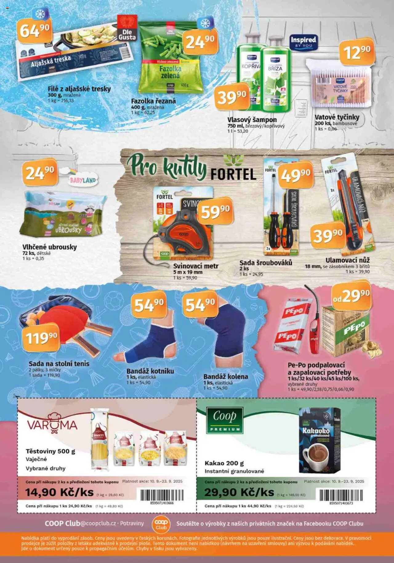 Konzum leták od 10.09.2025 | Strana: 10 | Produkty: Vlhčené ubrousky, Aljašská treska, Těstoviny, Šampon