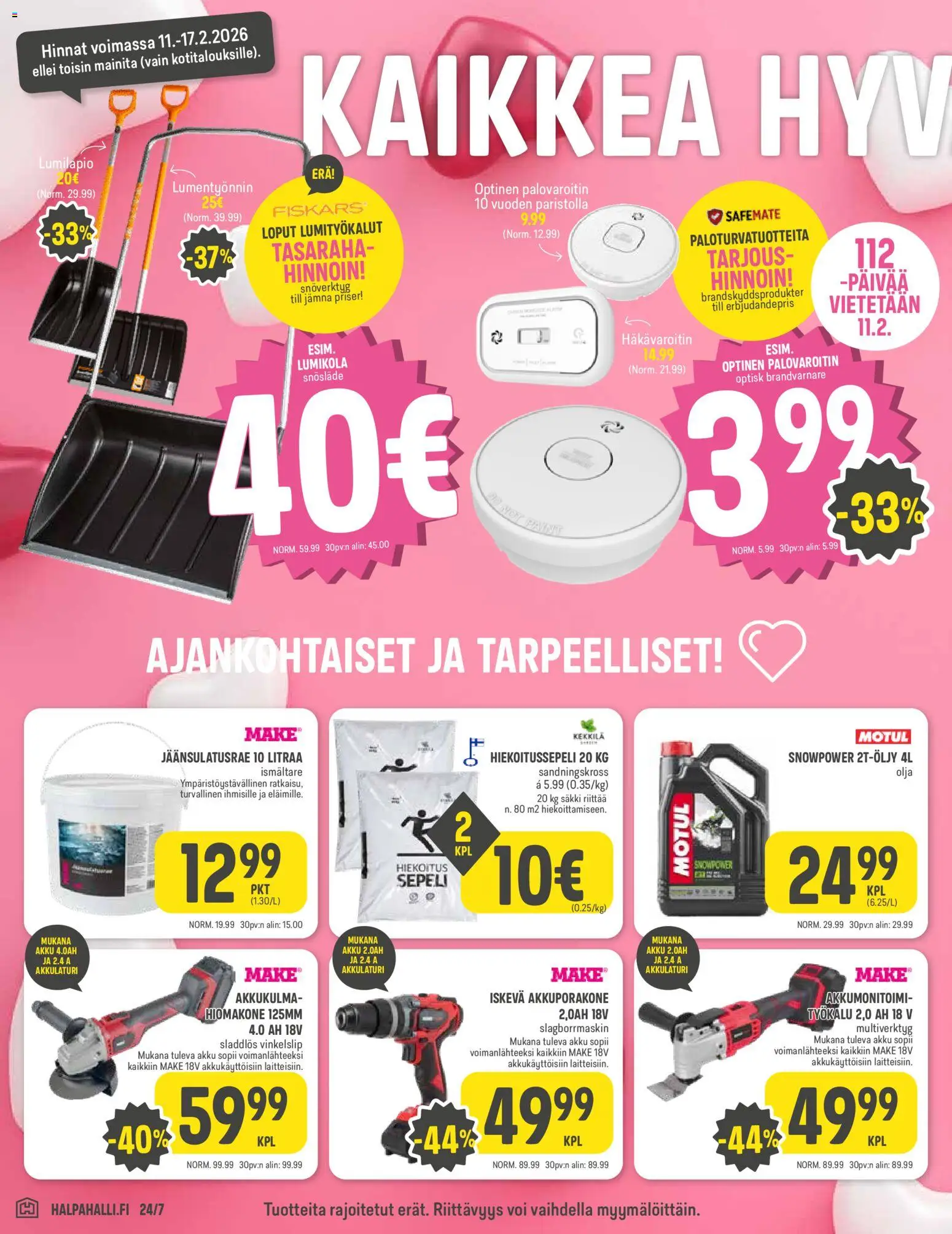 Halpa Halli tarjoukset – voimassa 11.02.2026 alkaen | Sivu: 6 | Tuotteet: Hiomakone, Palovaroitin, Akku, Voi