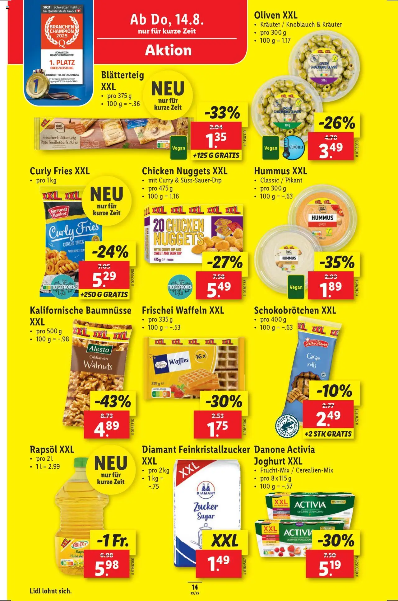 Lidl Aktionen ab 14.08.2025 | Seite: 16 | Produkte: Rapsöl, Joghurt, Knoblauch, Zucker