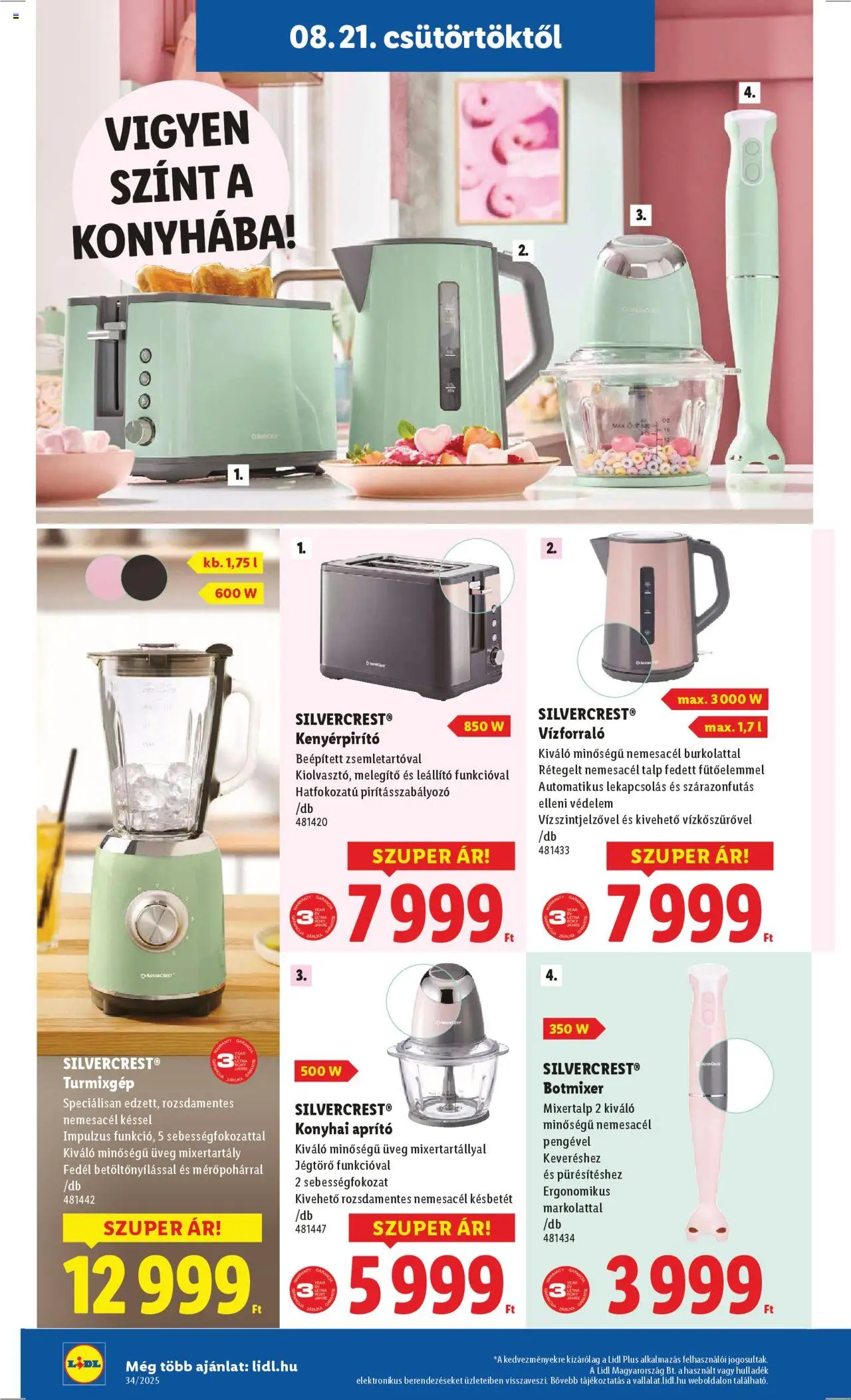 Lidl akciós ujság - amely érvényes a következő dátumtól: 21.08.2025 | Oldal: 8 | Termékek: Aprító, Botmixer, Turmixgép, Kenyérpirító