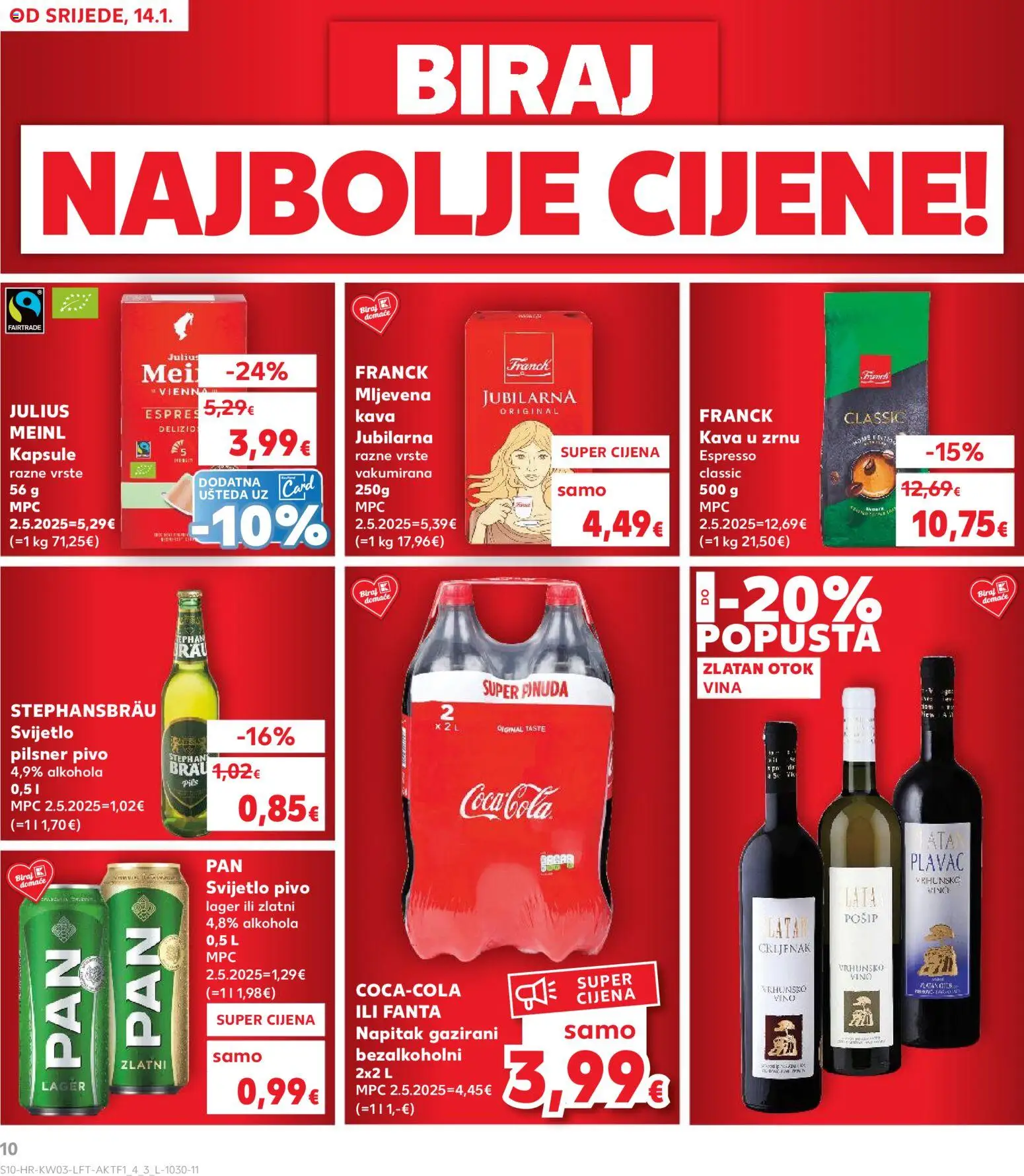 Kaufland katalog | vrijedi od 14.01.2026 | Stranica: 10 | Proizvodi: Fanta, Mljevena kava, Kava u zrnu, Pan
