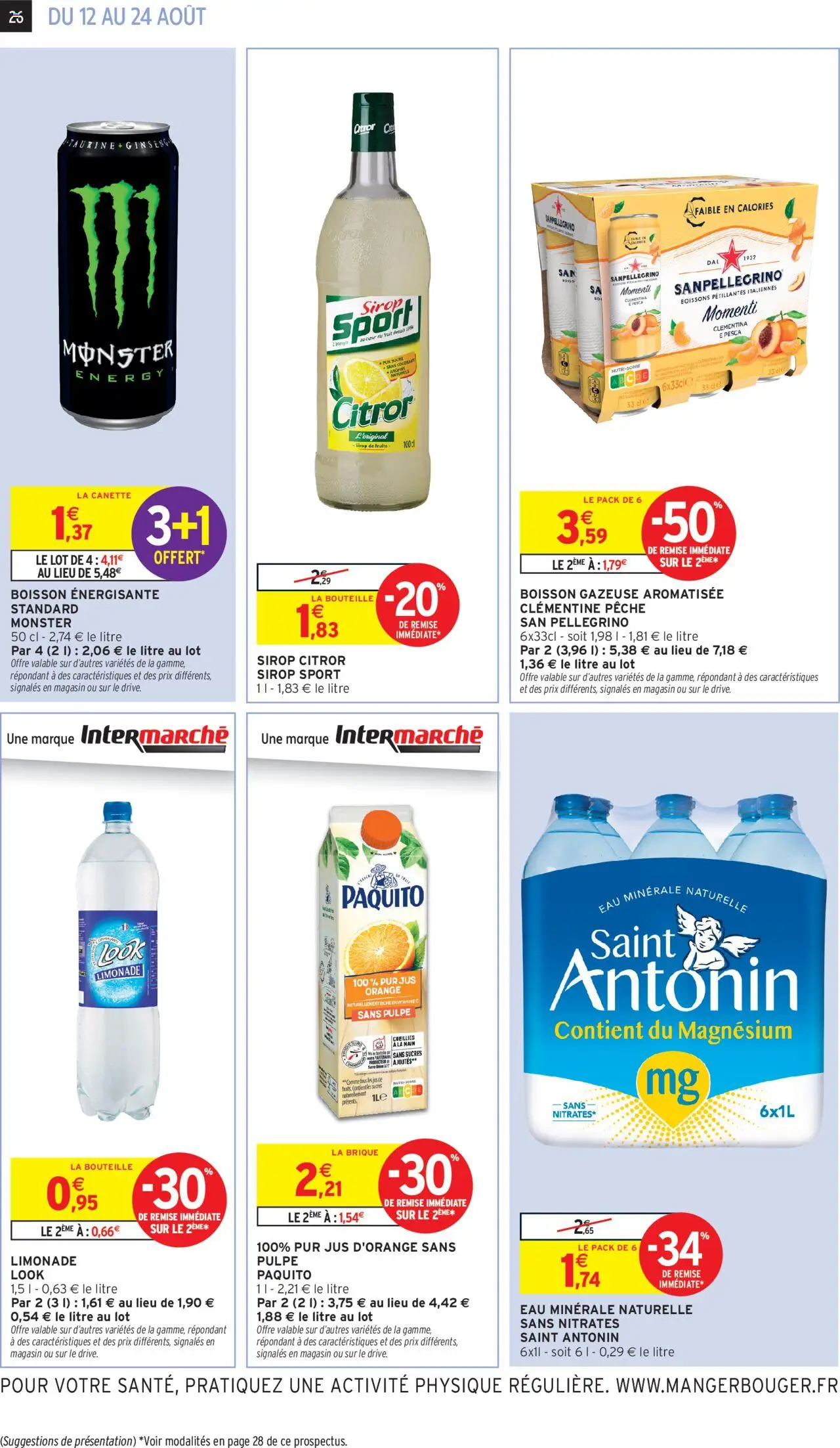  | Page: 26 | Produits: Clémentine, Limonade, Eau minérale naturelle, Jus