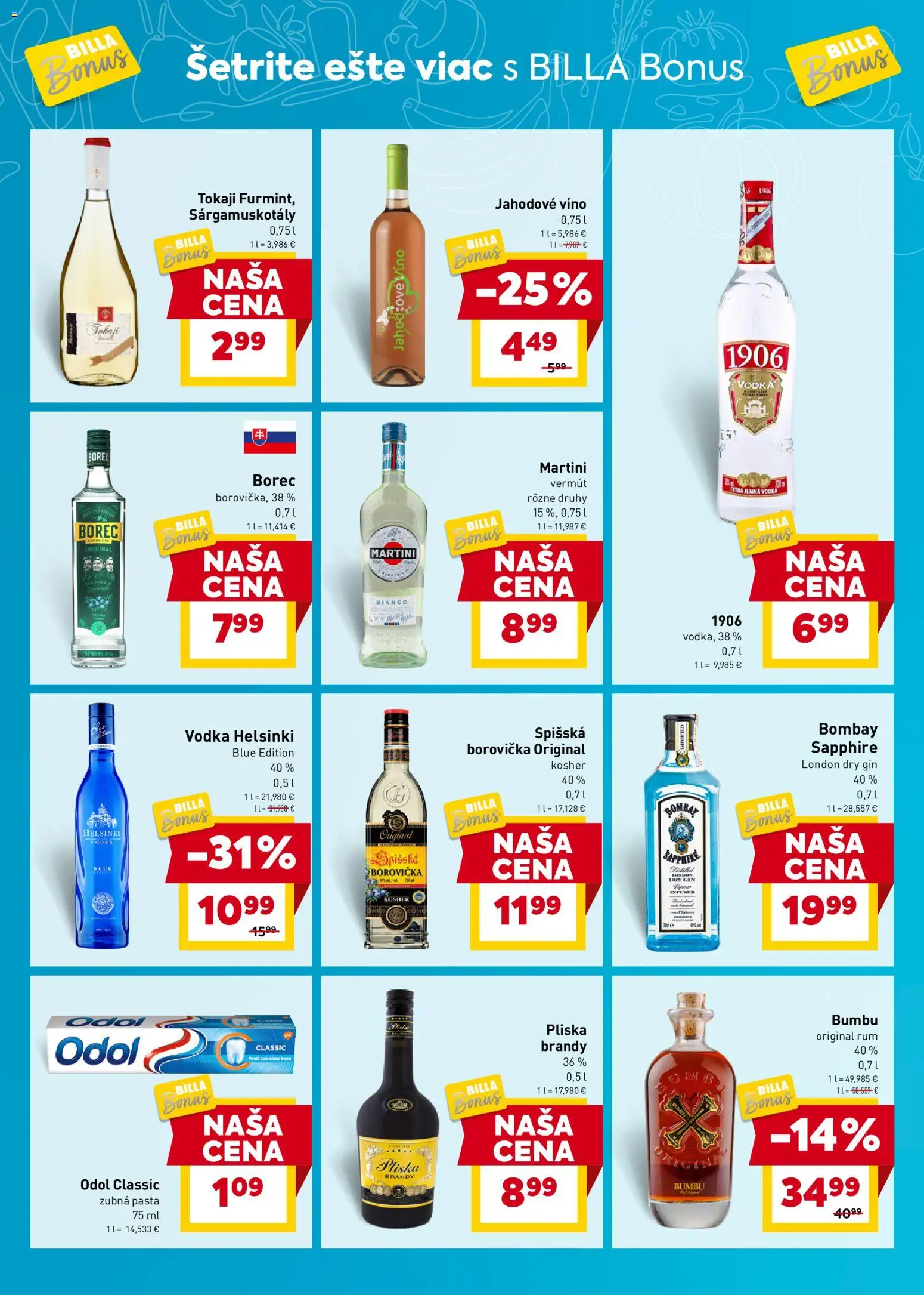 Nové Billa akcie – leták je platný od 17.12.2025 | Strana: 8 | Produkty: Borovička, Gin, Brandy, Rum