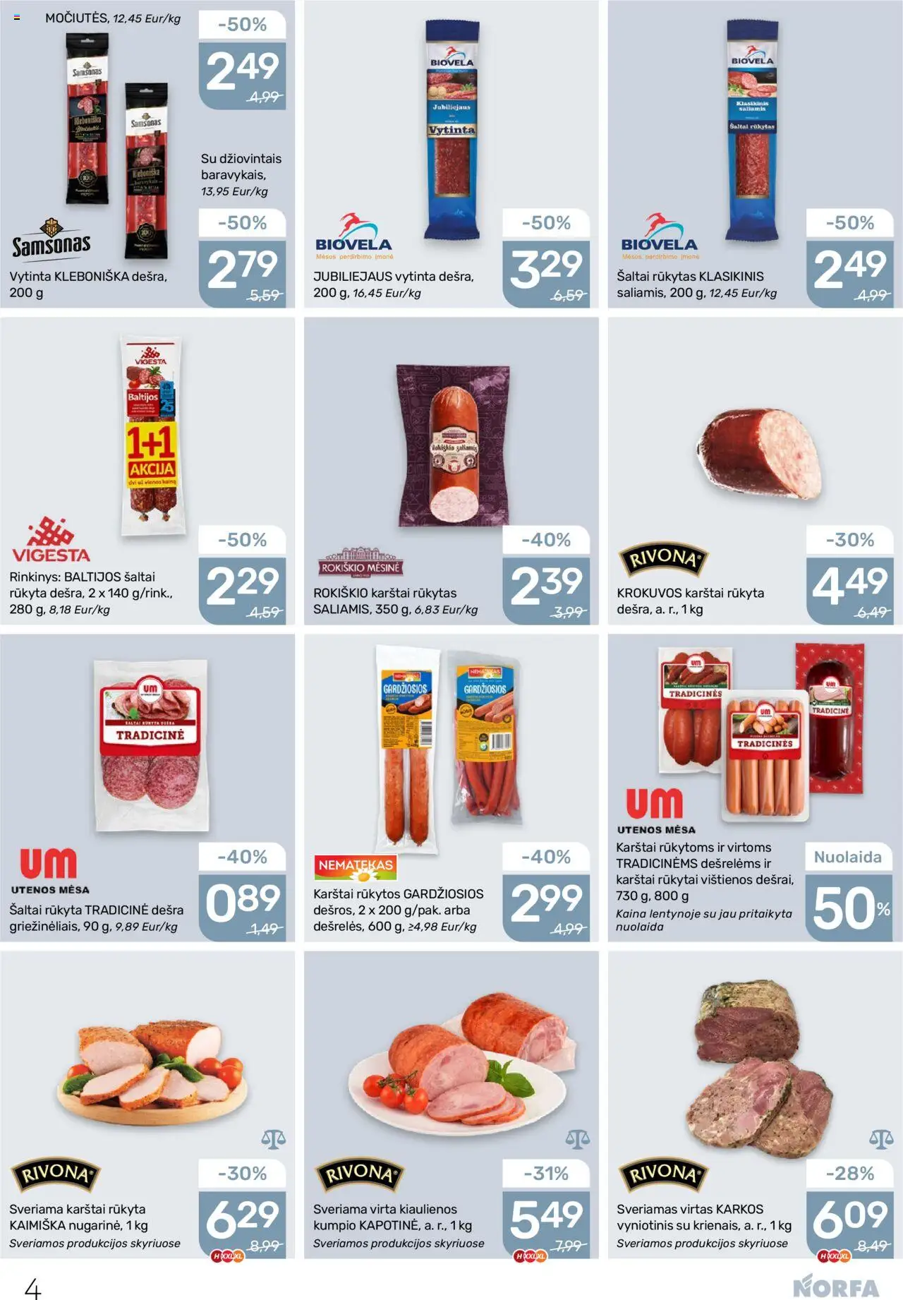 NORFA akcijos nuo 18.09.2025 | Puslapis: 4 | Prekių: Vištienos, Kiaulienos, Saliamis, Dešra