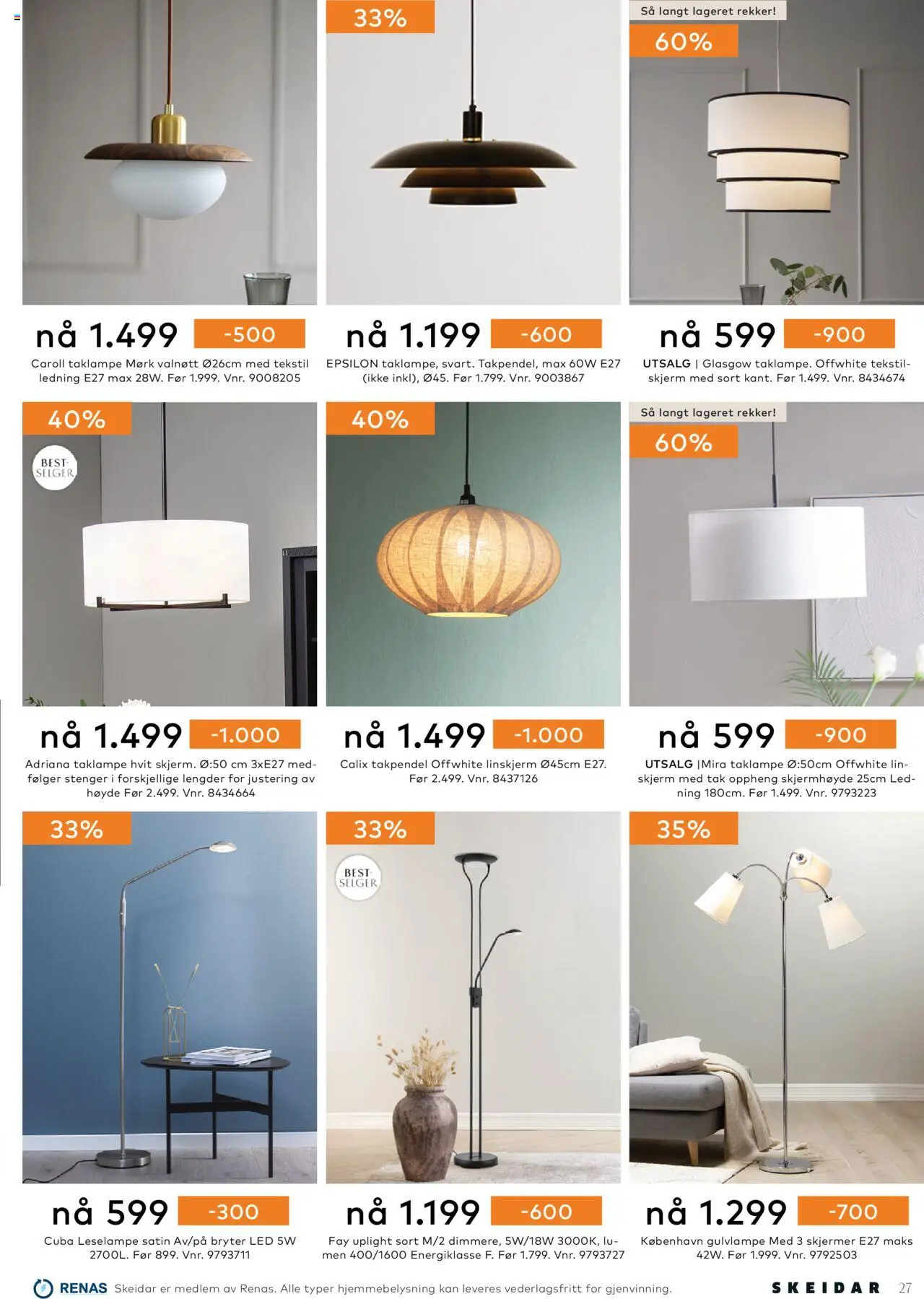  | Side: 27 | Produkter: Taklampe, Ledning, Skjerm