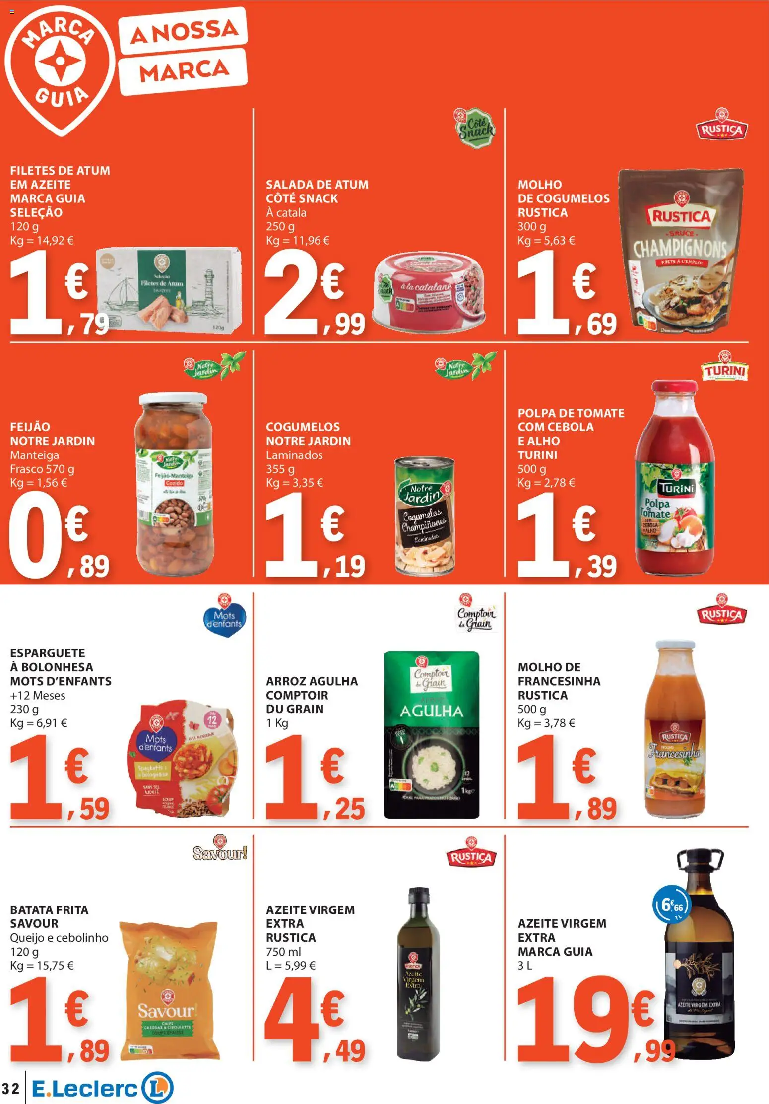 E.Leclerc folheto │ válido de 22.01.2026 | Página: 32 | Produtos: Batata, Atum, Esparguete, Azeite