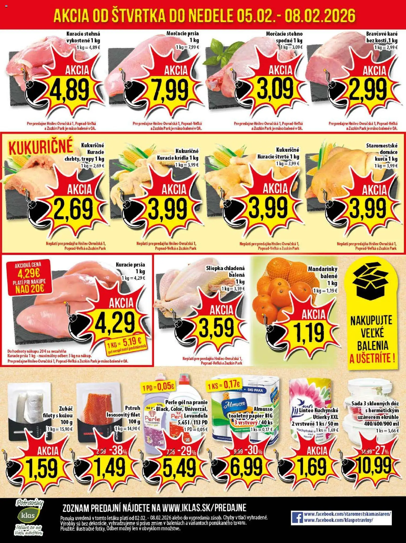 Nové Klas akcie – leták je platný od 02.02.2026 | Strana: 25 | Produkty: Pstruh, Toaletný papier, Kuracie prsia, Bravčové karé